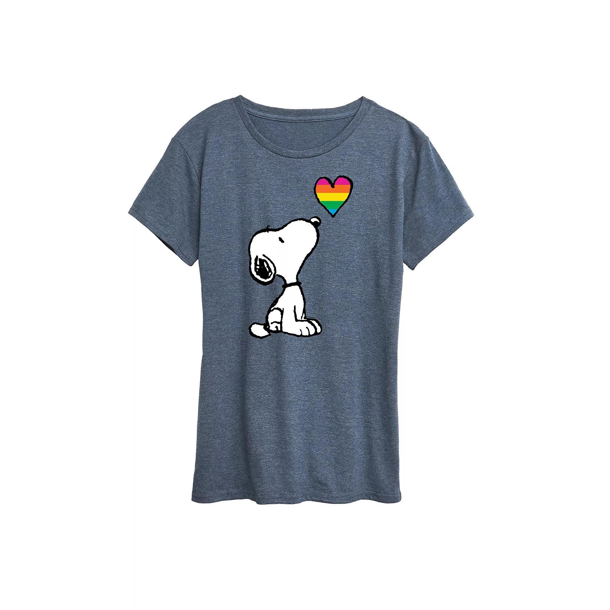 Womens Peanuts Snoopy Rainbow Heart Graphic Tee Product Image