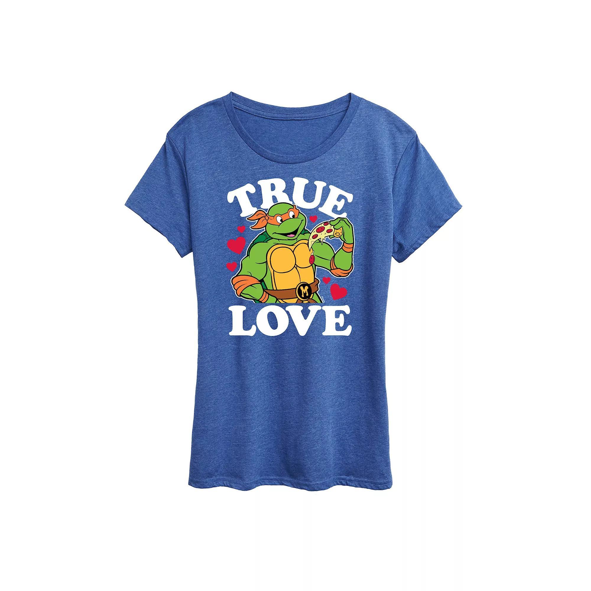 Womens Teenage Mutant Ninja Turtles True Love Graphic Tee Grey Royal Blue Product Image