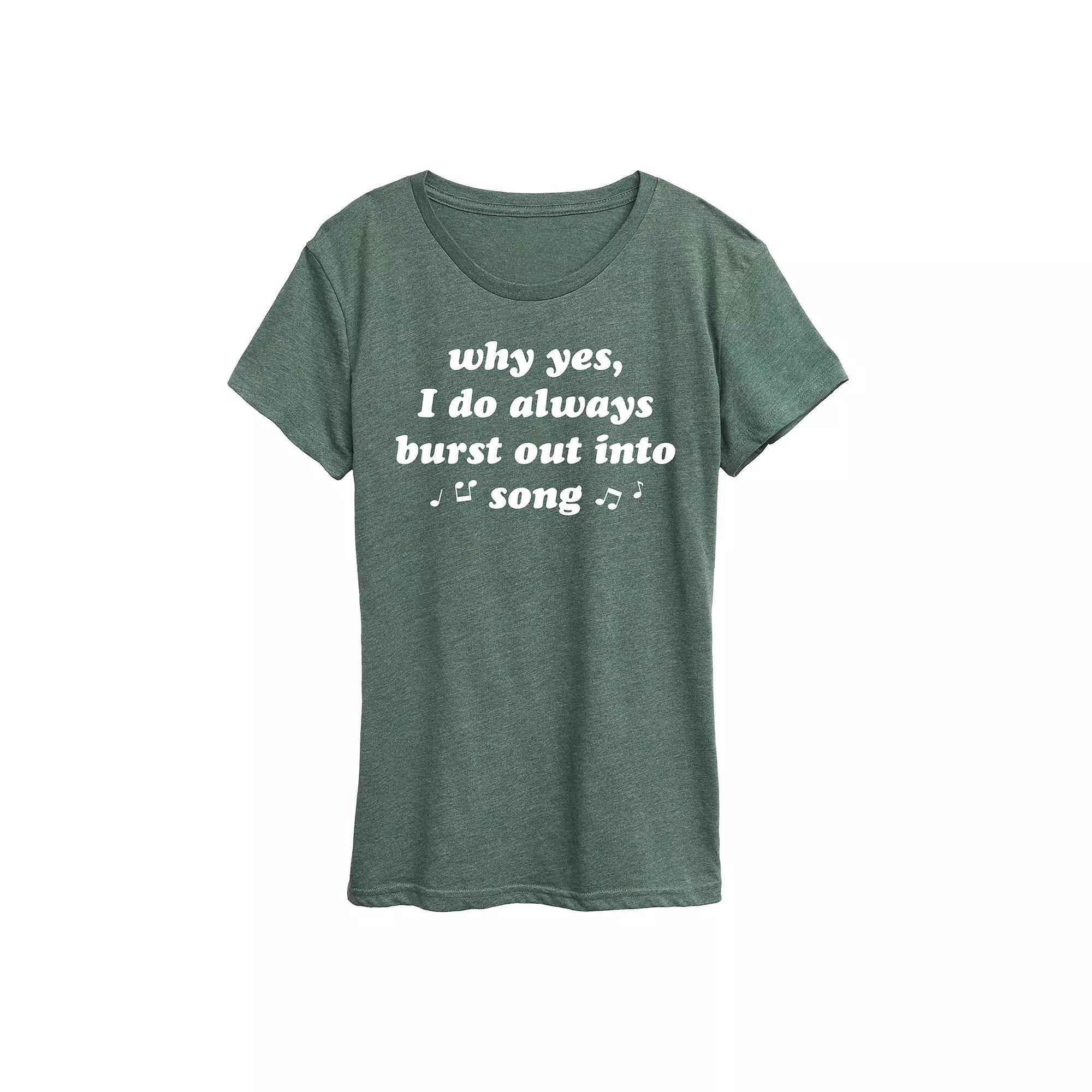 Womens I Do Always Burst Out Into Song Graphic Tee Grey Royal Blue Product Image