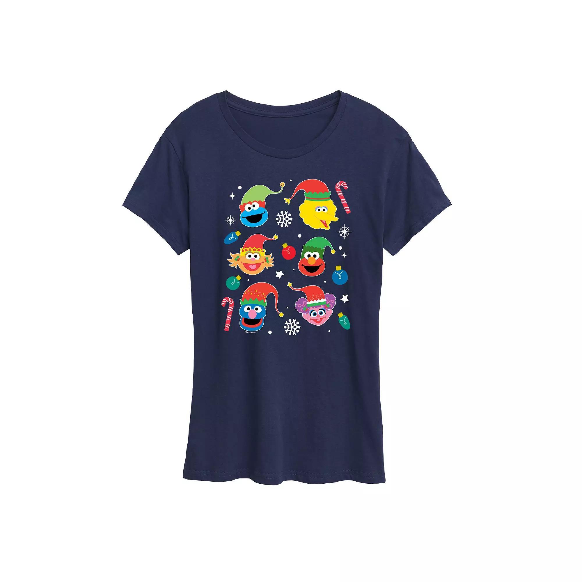 Womens Sesame Street Holiday Icons Graphic Tee, Girls Heather Grey Product Image