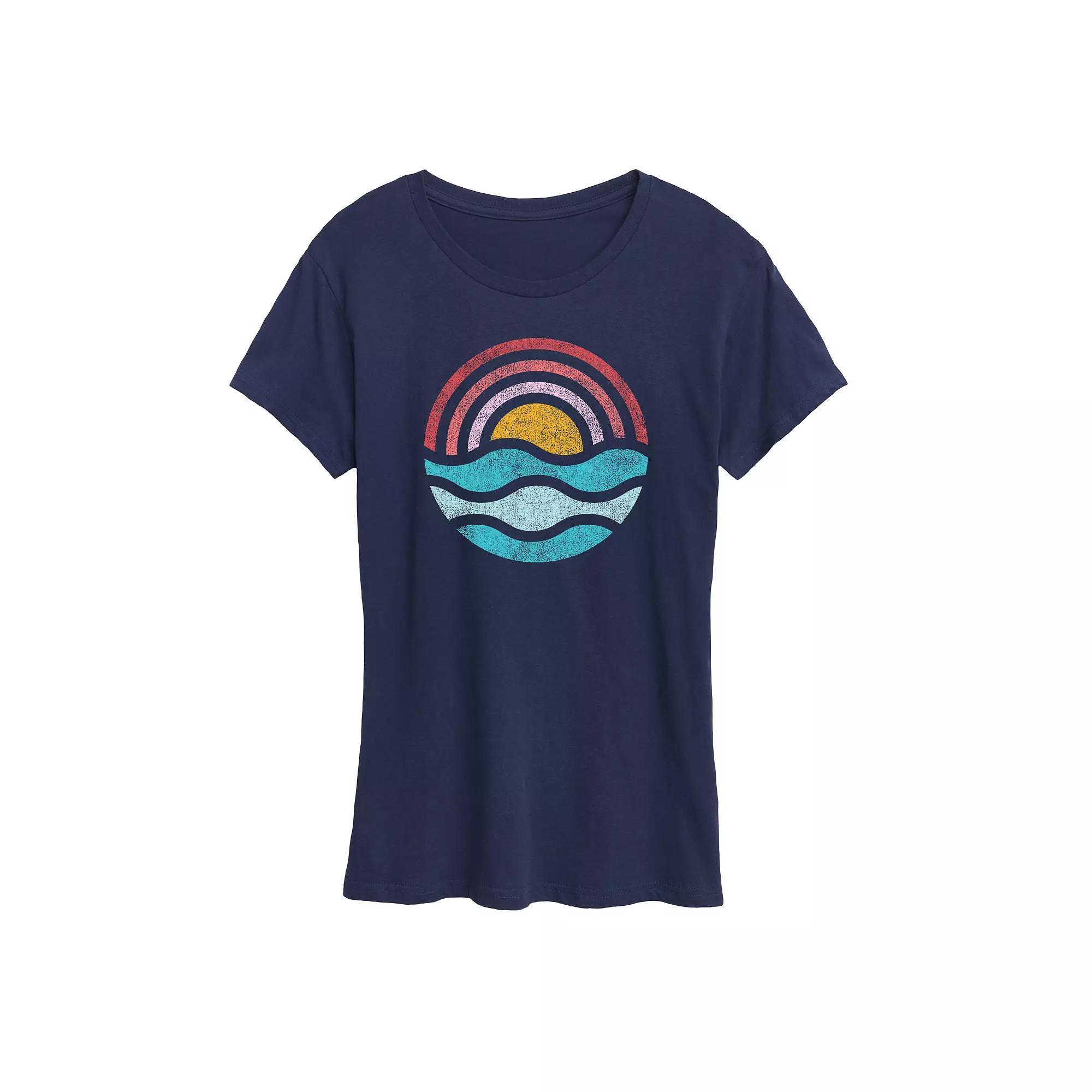 Womens Simple Sunset Waves Graphic Tee, Girls Product Image