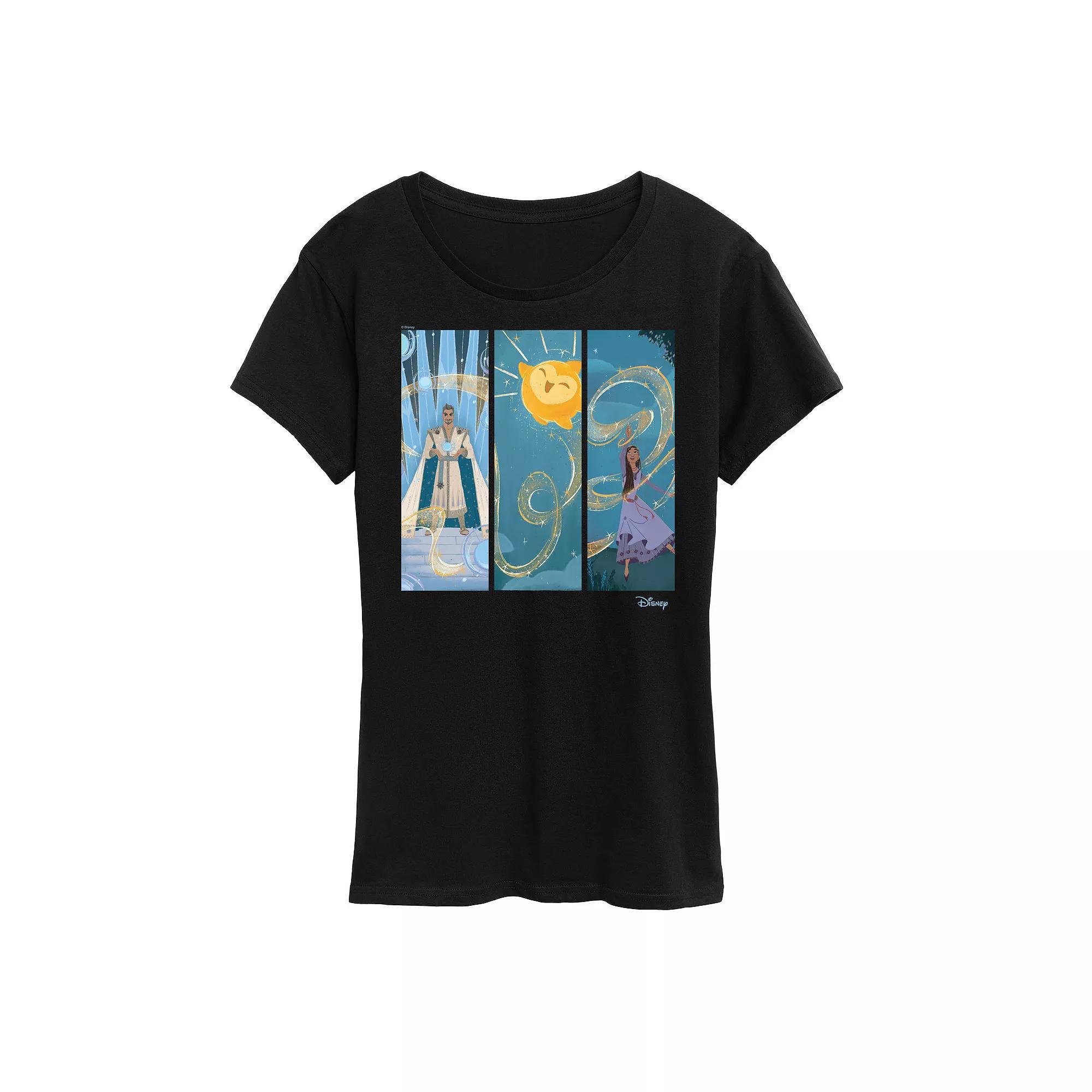 Disneys Wish Asha and King Magnifico Womens Panel Graphic Tee, Girls Heather Grey Product Image