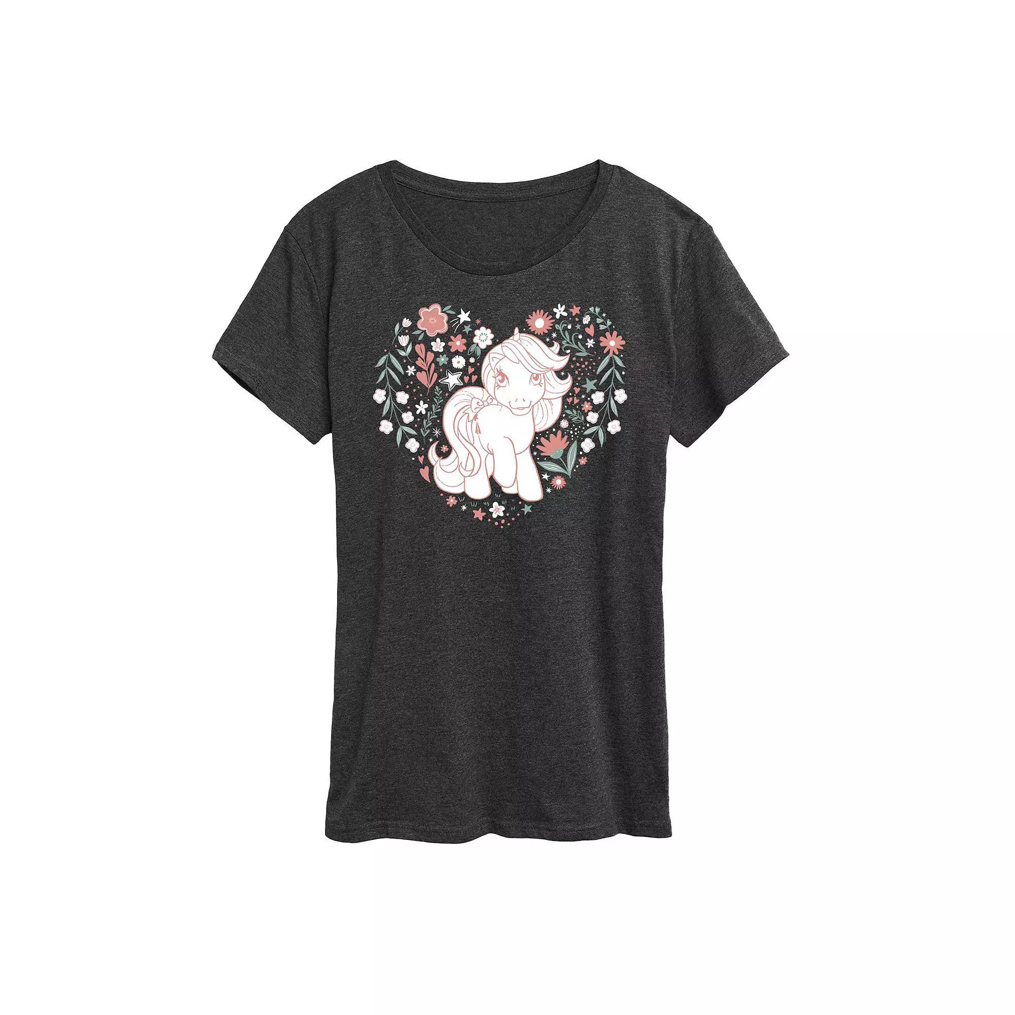 Plus My Little Pony Spring Heart Graphic Tee, Womens Heather Grey Product Image