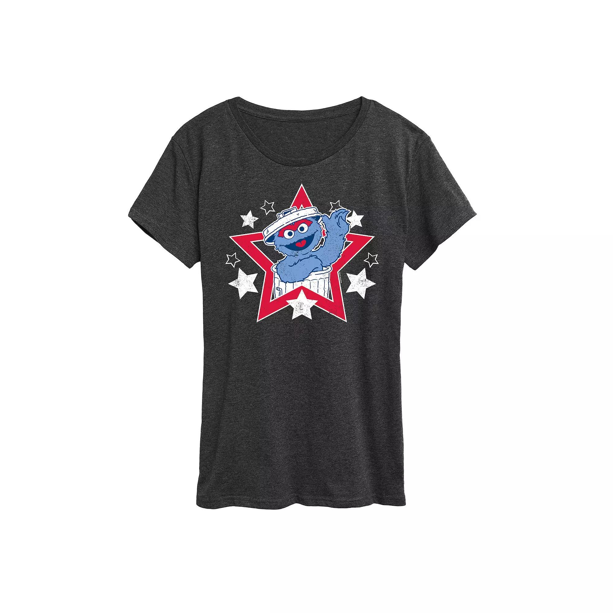 Womens Sesame Street Oscar the Grouch Americana Star Graphic Tee Product Image