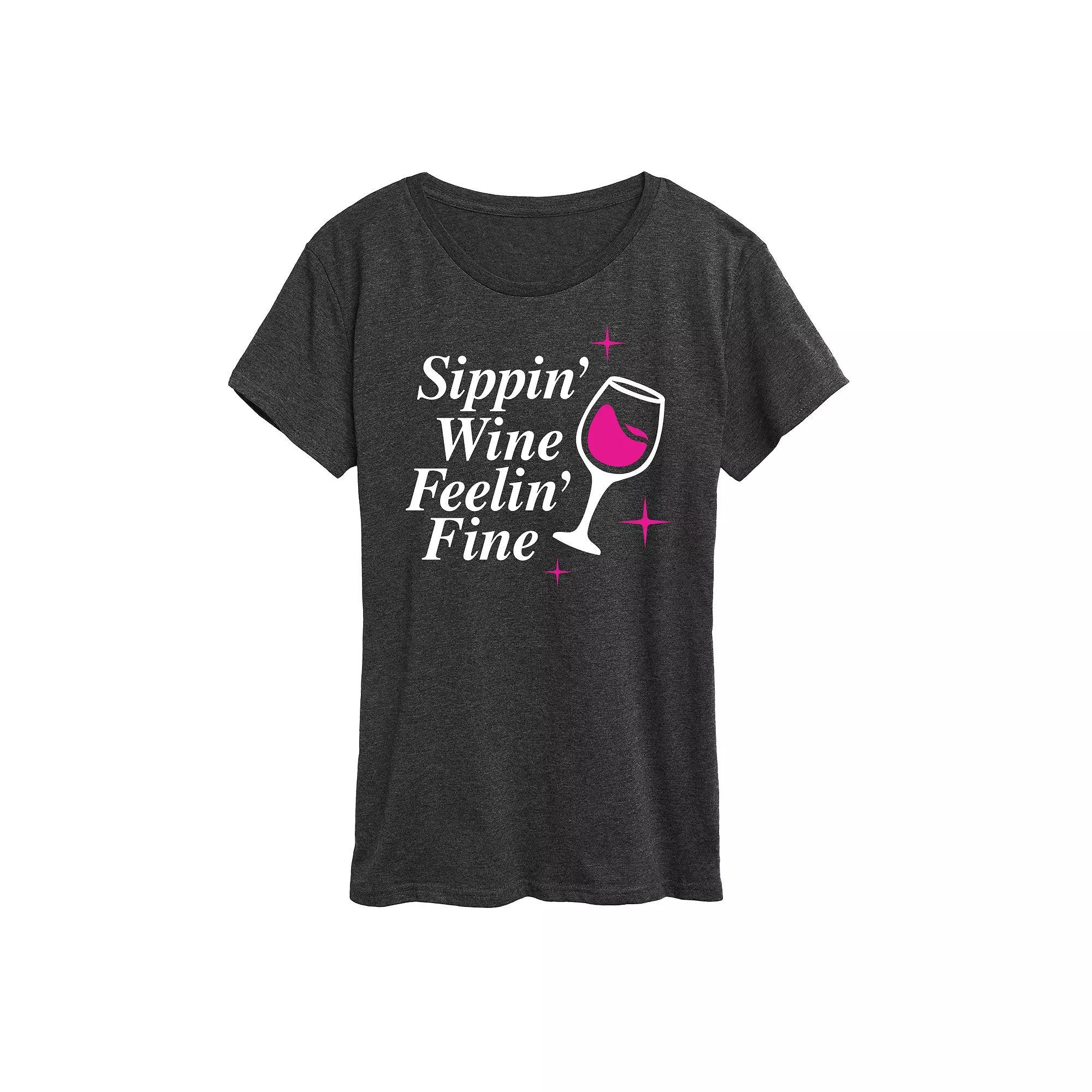 Womens Sippin Wine Feelin Fine Graphic Tee, Girls Product Image