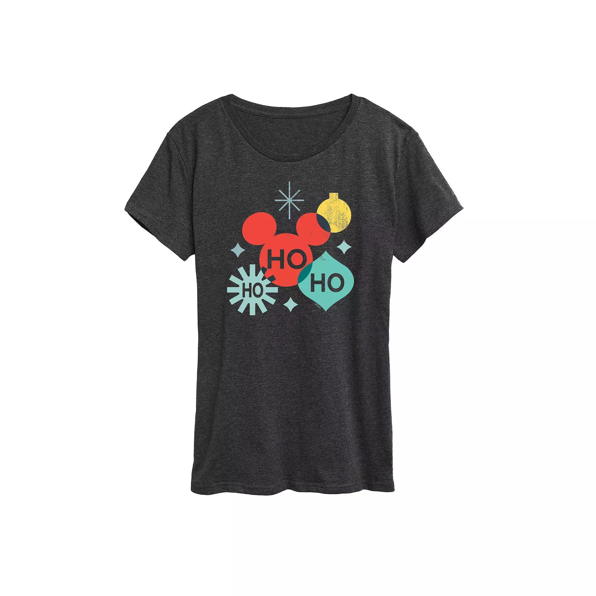 Disneys Mickey Mouse Womens Holiday Ho Ho Ho Graphic Tee, Girls Heather Grey Product Image