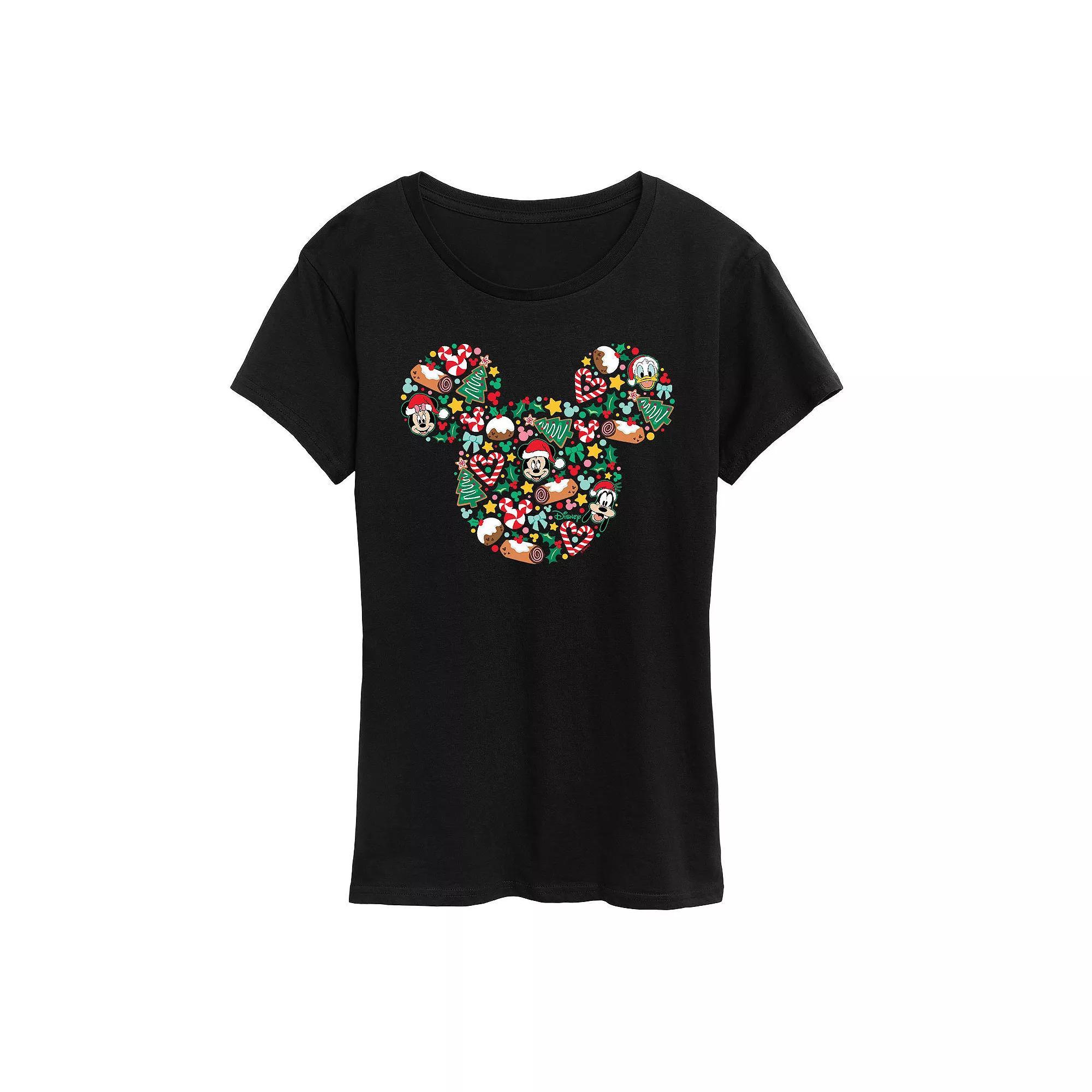 Disney's Mickey Mouse Women's Silhouette Christmas Graphic Tee, Girl's, Size: Medium, Black Product Image