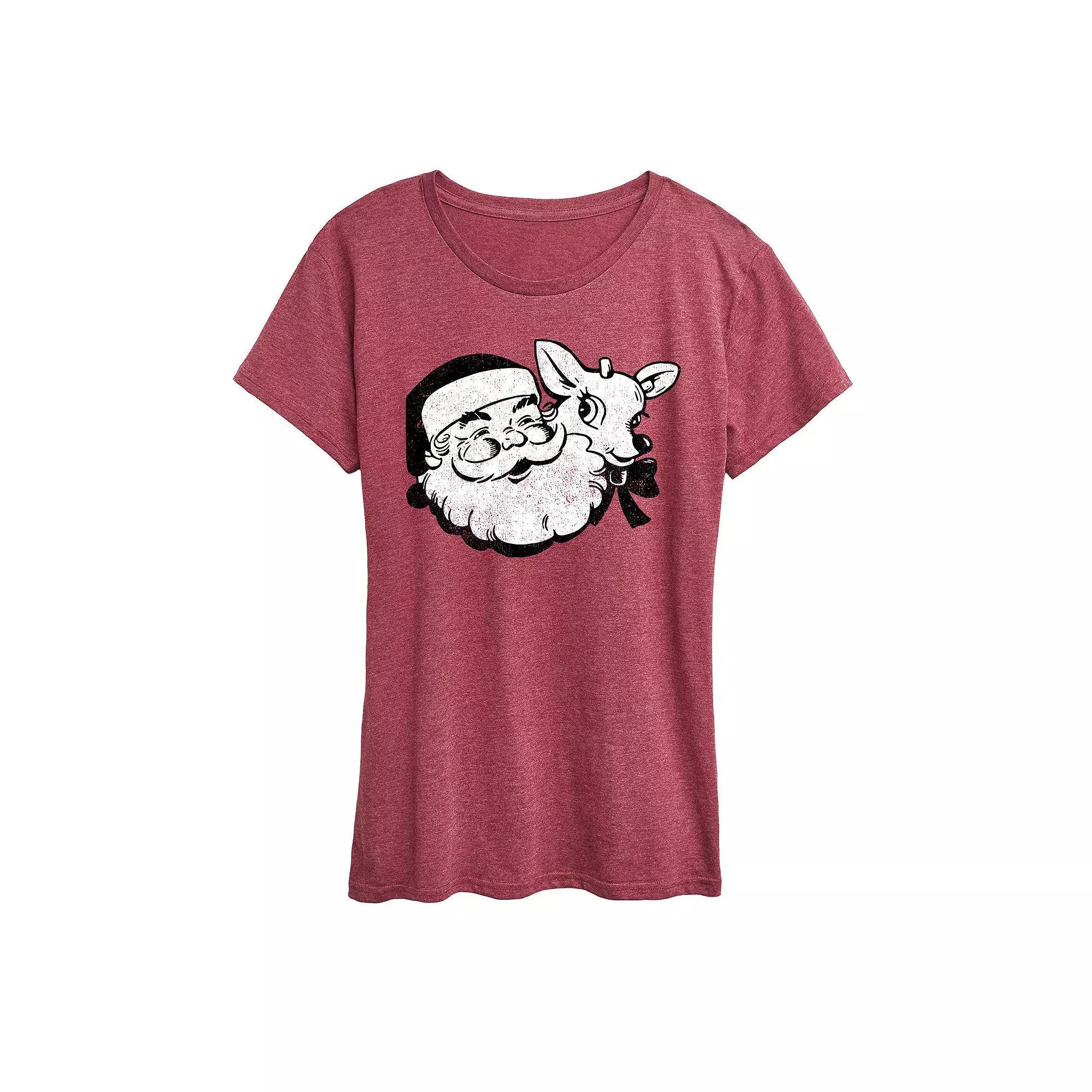 Women's Santa And Reindeer Graphic Tee, Girl's, Size: XXL, Grey Wine Product Image