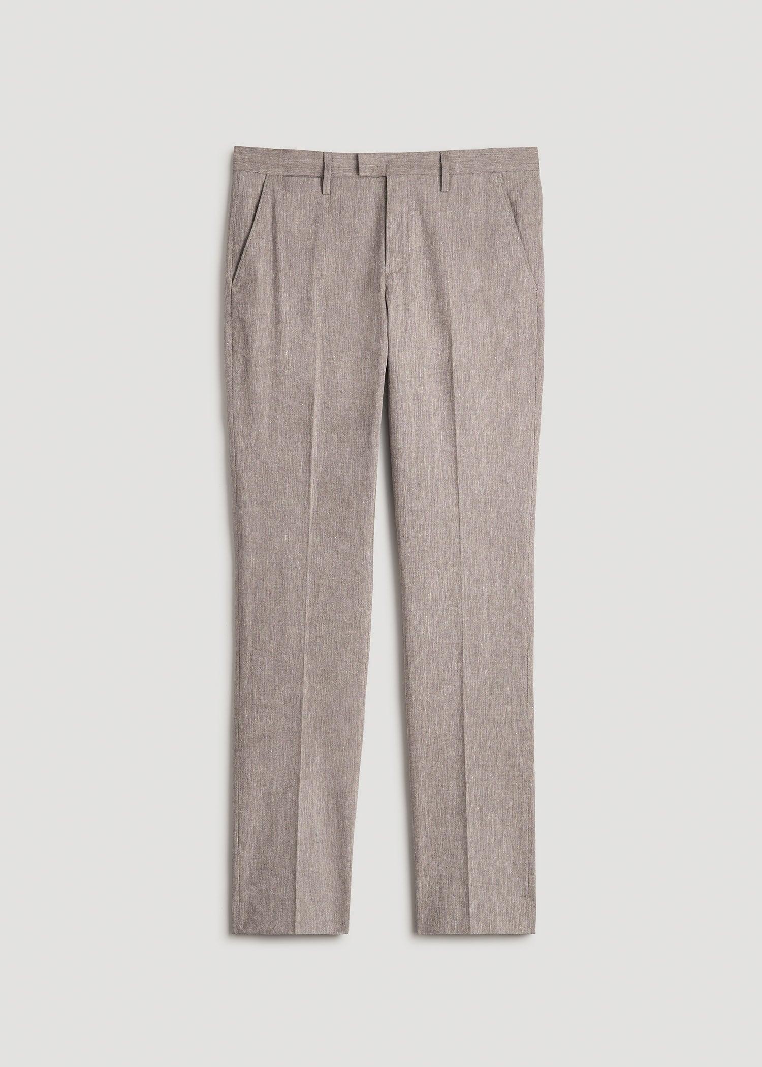 Stretch Linen Dress Pants for Tall Men in Brown Linen Product Image