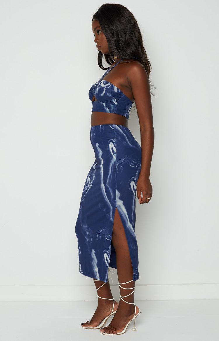 Fable Navy Mesh Midi Skirt Product Image