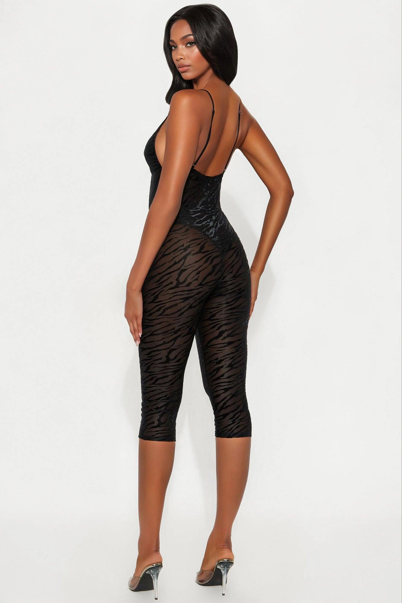 Get It Together Mesh Capri Jumpsuit - Black Product Image
