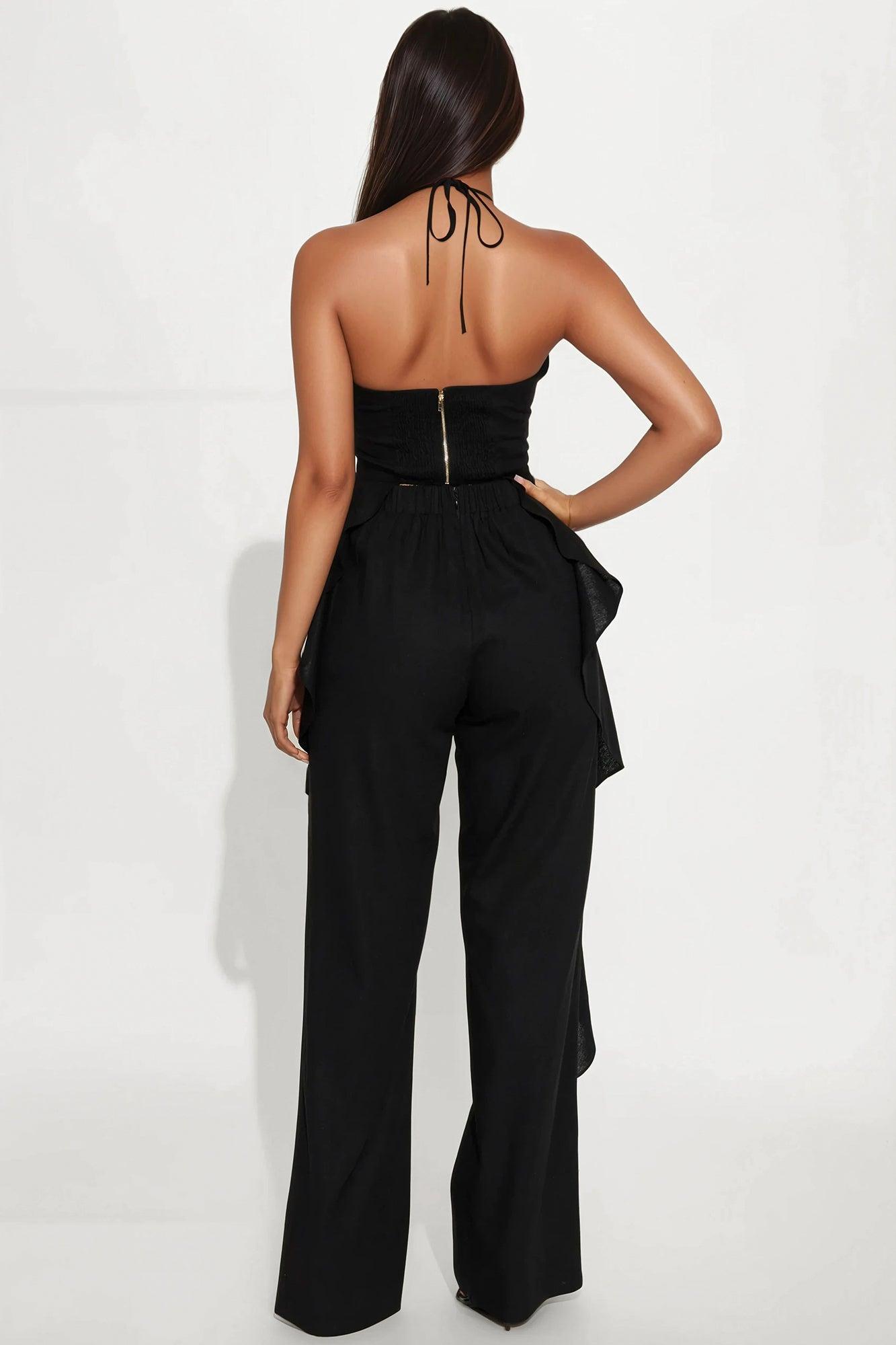 Crystal Shores Flowy Linen Pant Set - Black Product Image