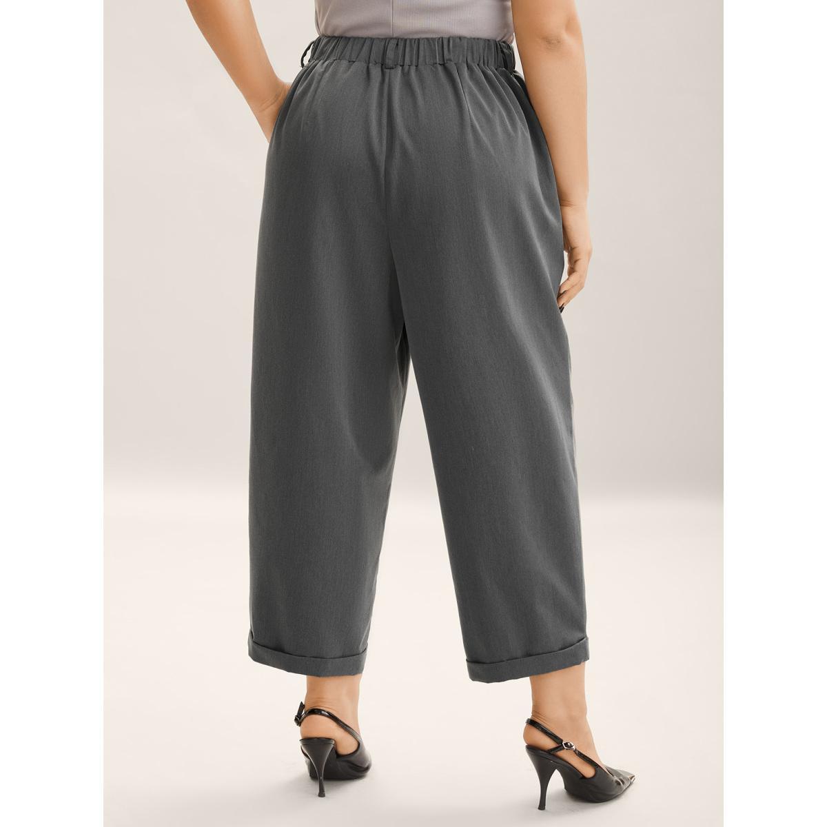 Plus Size Mid Waist Rolled Hem Straight-Leg Solid Pants Women DimGray At the Office Straight Leg Mid Rise Work Pants BloomChic 28/5X Product Image