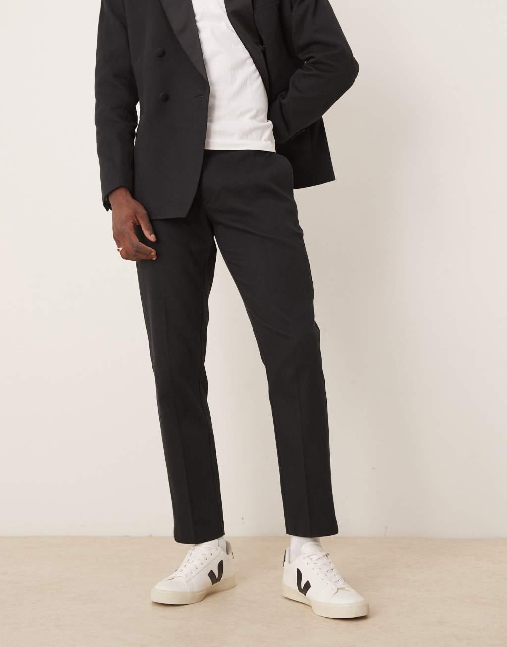 ASOS DESIGN premium slim tuxedo suit pants in black texture Product Image
