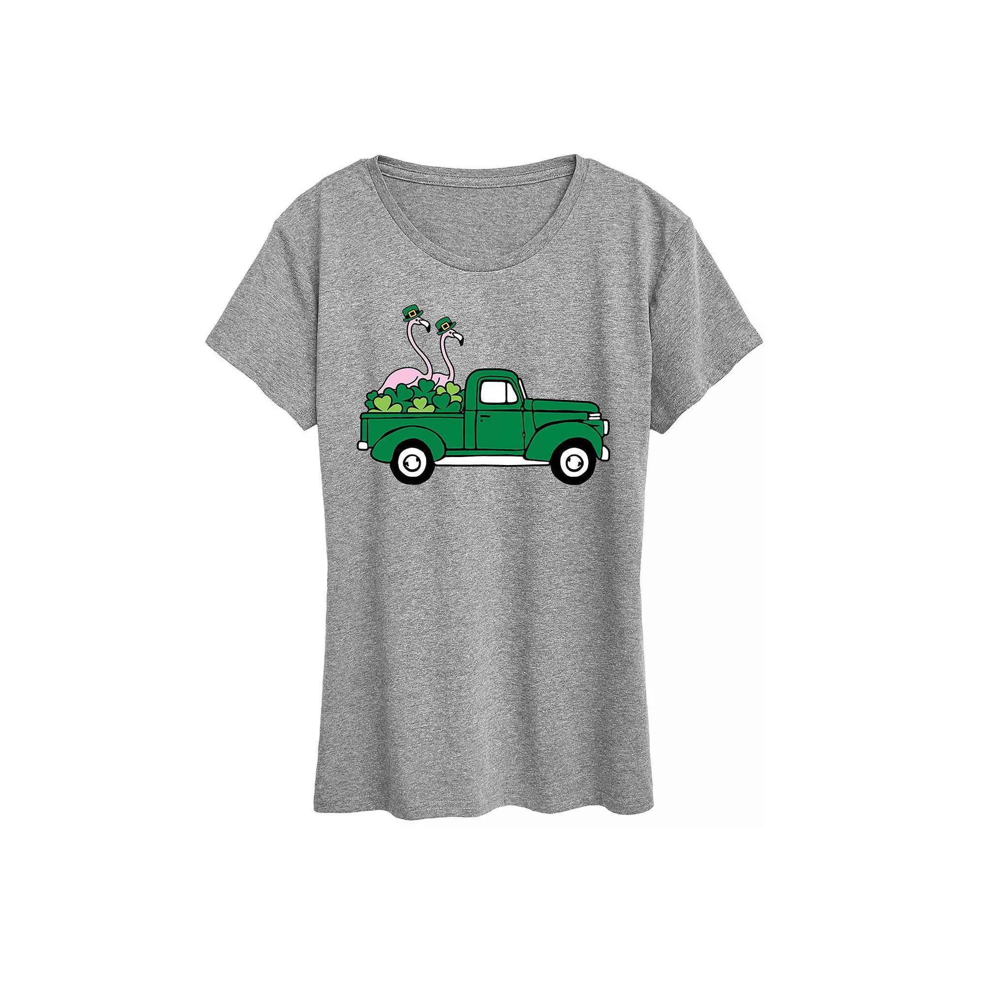 Womens St. Paddys Flamingo Truck Graphic Tee, Girls Grey Gray Product Image