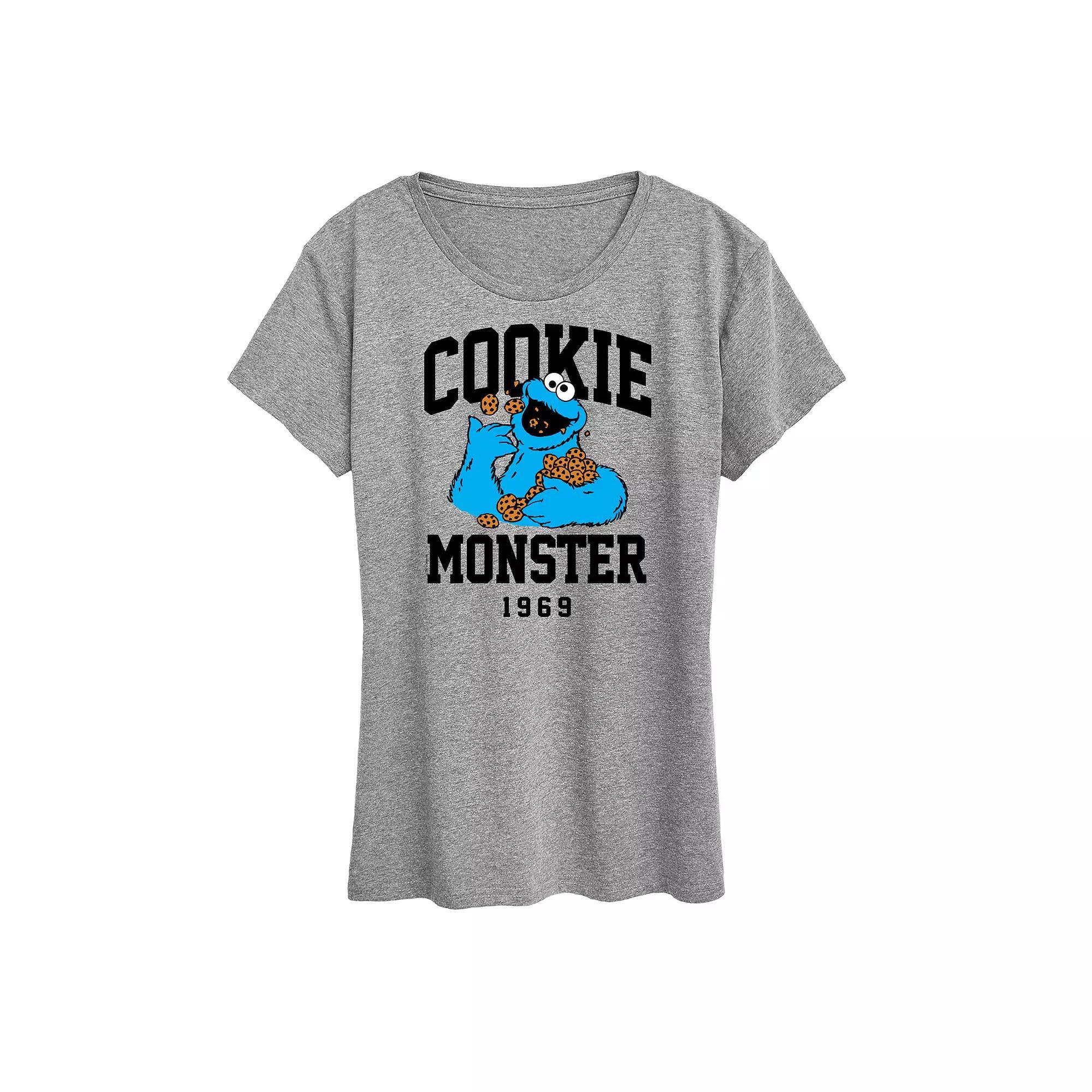 Women's Sesame Street Cookie Monster Graphic Tee, Size: Small, Grey Gray Product Image