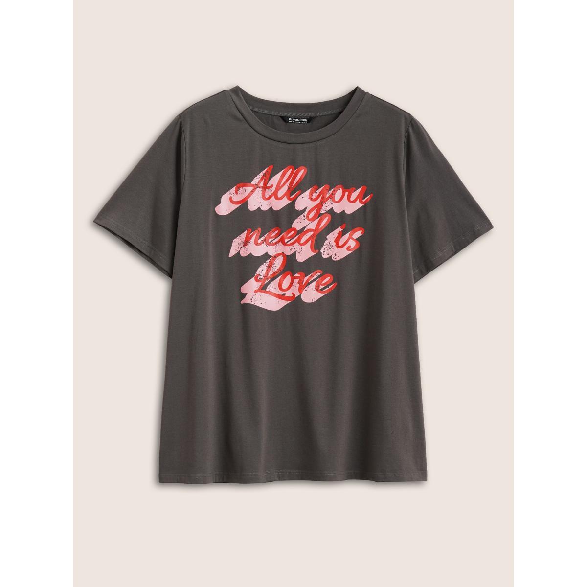 Plus Size Positive Slogan Print Round Neck T-shirt DimGray Women Casual Positive slogan Everyday T-shirts BloomChic 14-16/1X Product Image