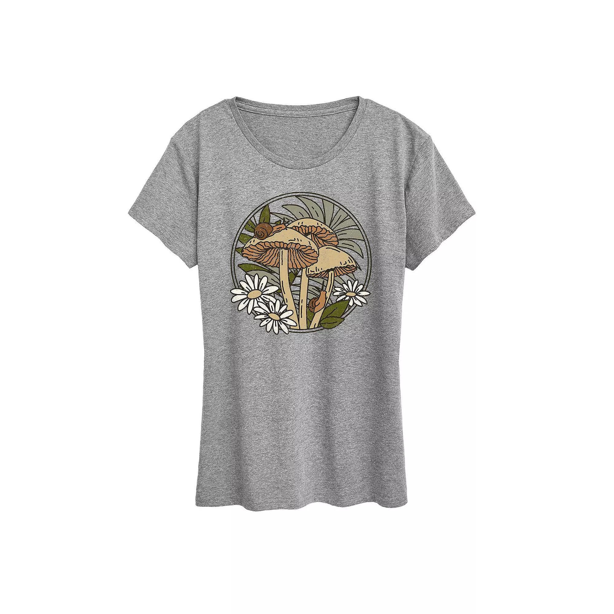 Womens Mushrooms And Snails Graphic Tee, Girls Grey Gray Product Image