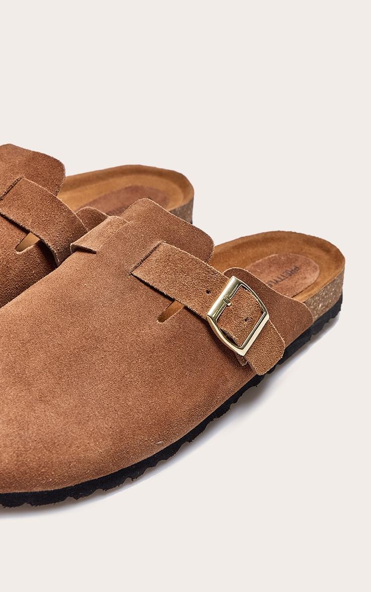 Tan Real Suede Leather Round Toe Buckle Slip On Clog Product Image