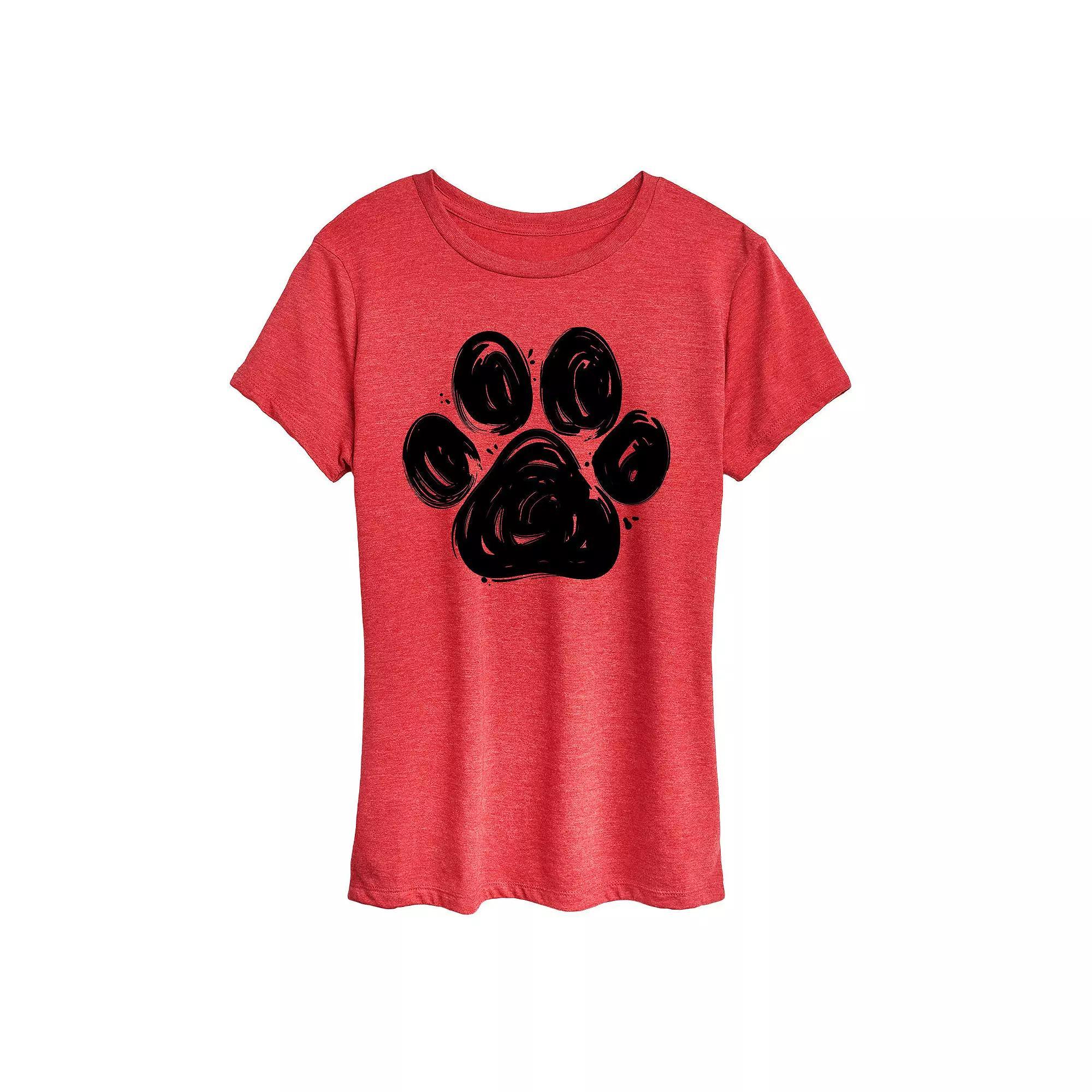 Womens Brushstroke Paw Print Graphic Tee, Girls Grey Gray Product Image