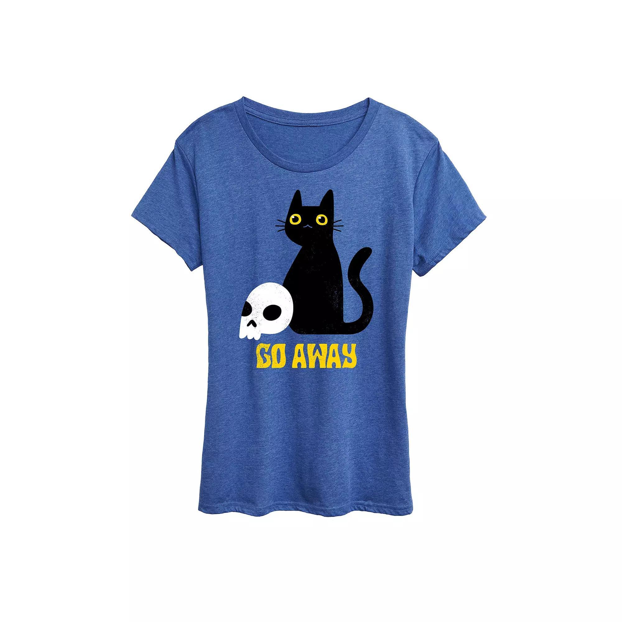Womens Go Away Black Cat Graphic Tee Grey Royal Blue Product Image