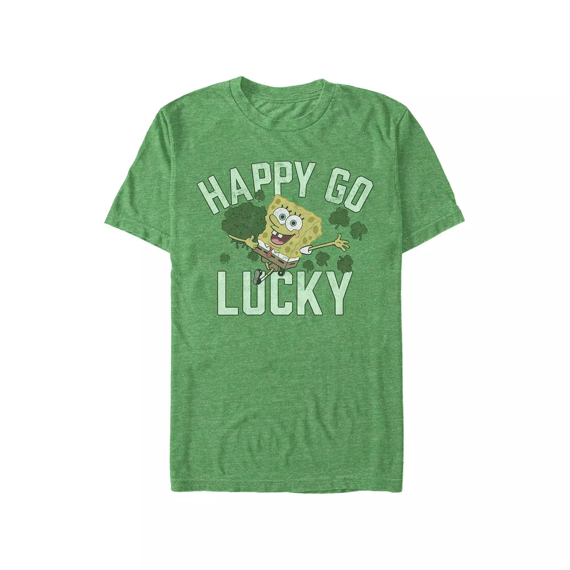 Men's SpongeBob SquarePants Happy Go Lucky Graphic Tee, Size: Small, Kelly Grey Product Image