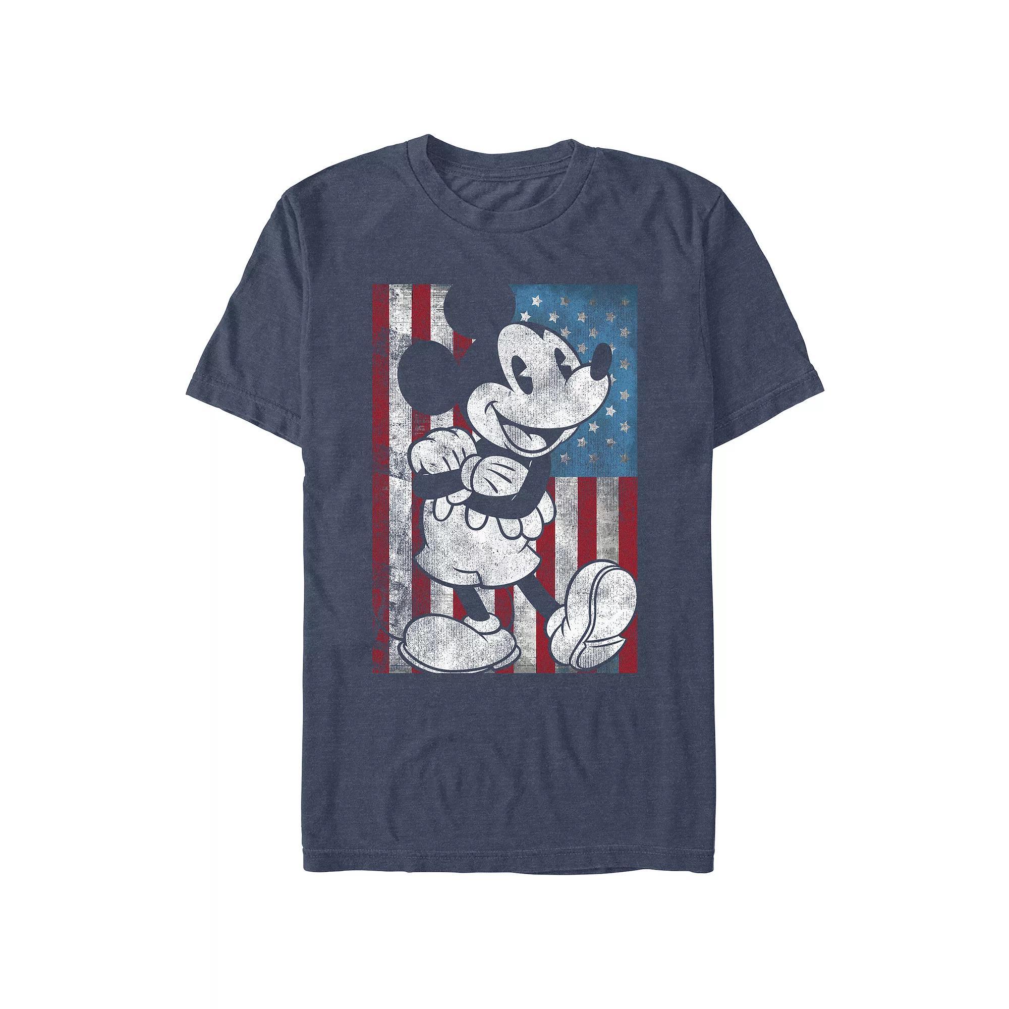Disney's Mickey Mouse Men's USA Distressed Style Graphic Tee, Size: XS, Navy Grey Product Image