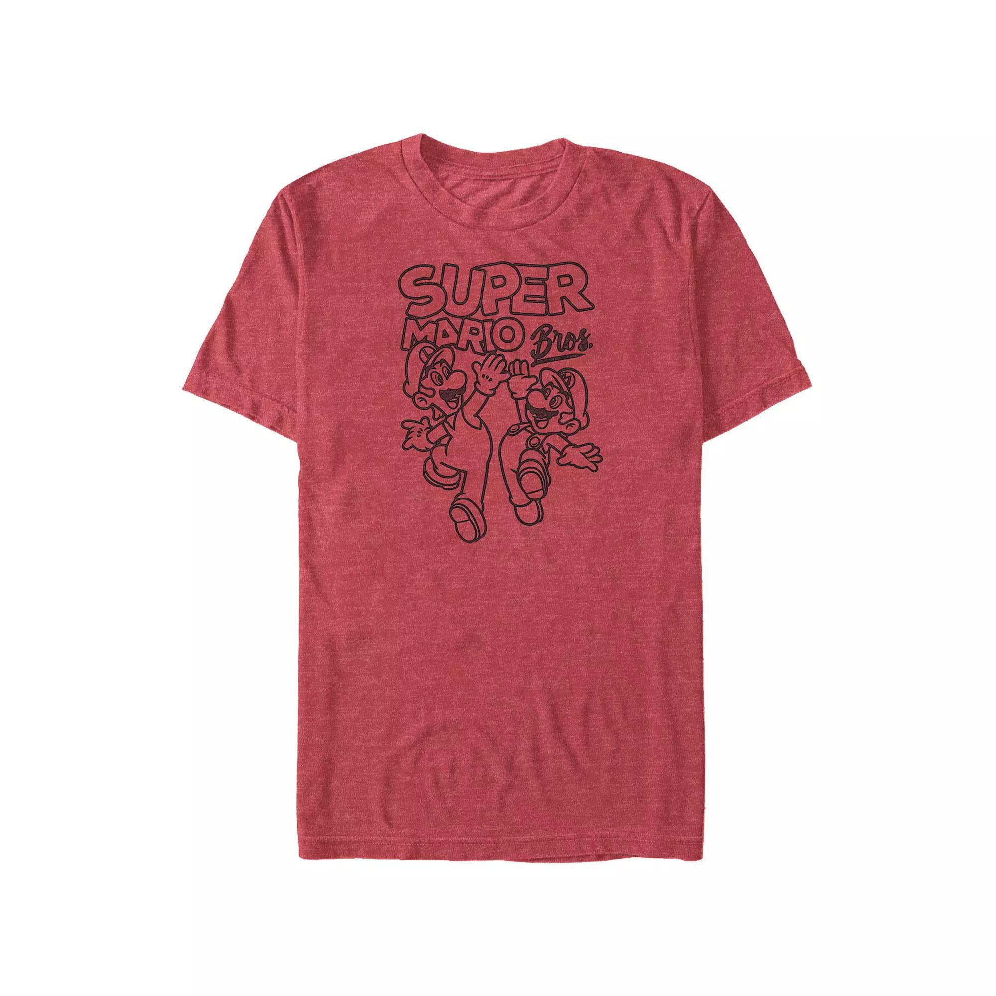 Big & Tall Super Mario Bros And Luigi High Five Graphic Tee, Men's, Size: Large Tall, Red Grey Product Image