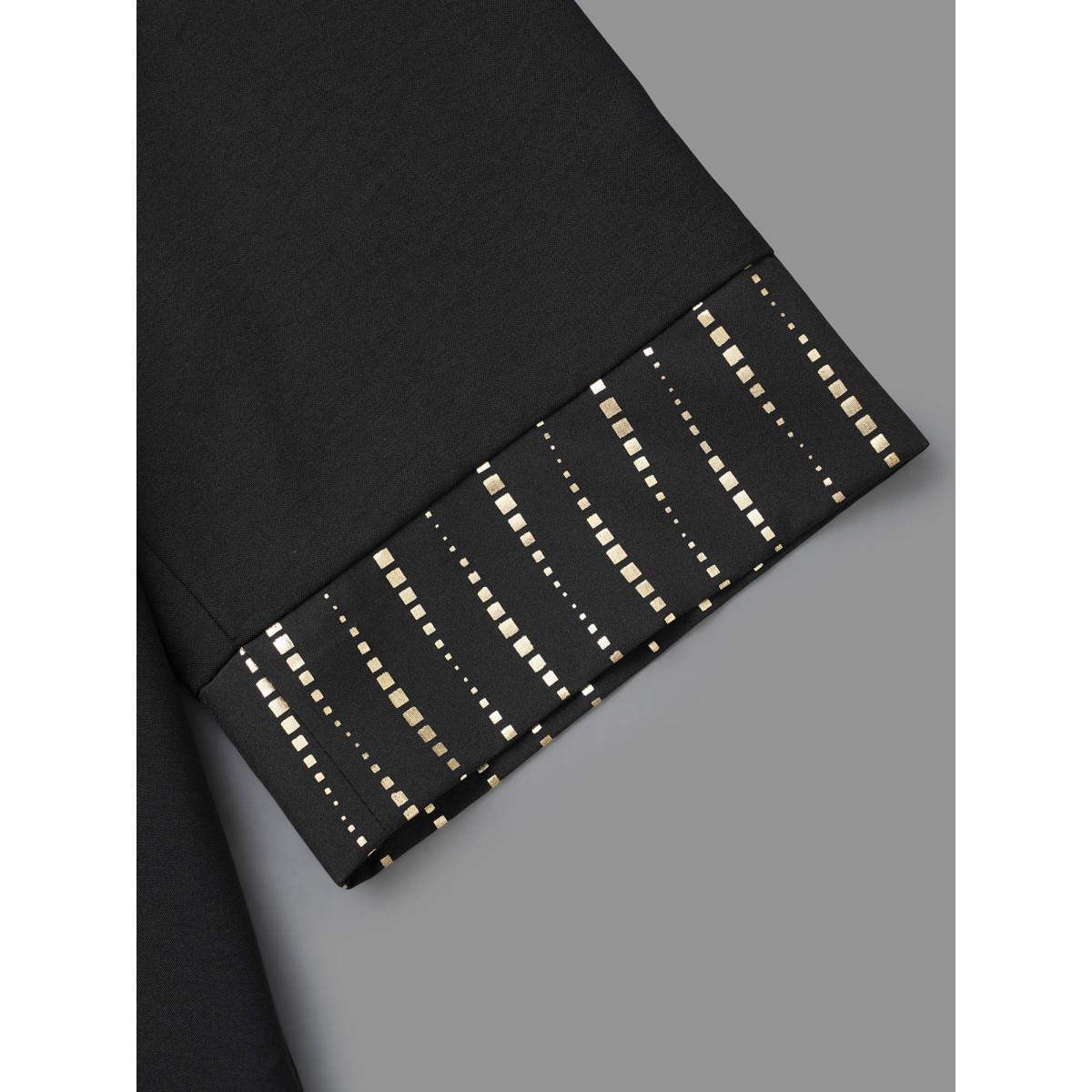 Plus Size Black Crew Neck Glitter Patchwork Contrast Blouse Women Cocktail Long Sleeve Round Neck Party Blouses BloomChic 14-16/1X Product Image