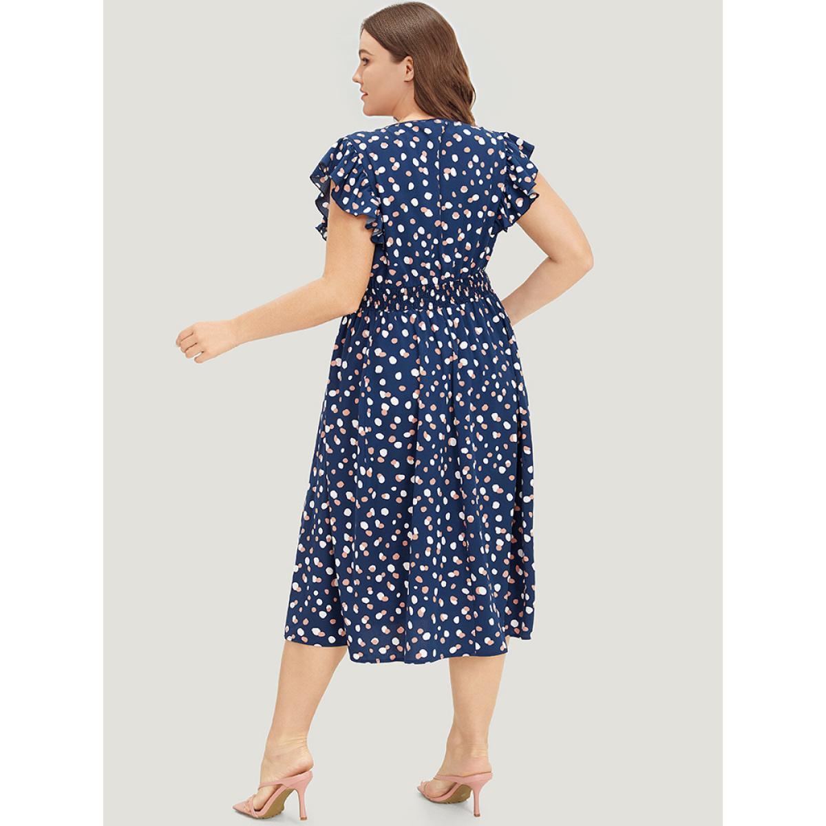 Plus Size Allover Print Pocket Wrap Flutter Cap Sleeve Dress Black Women Office Wrap V-neck Sleeveless Curvy Midi Dress BloomChic 22-24/3X Product Image