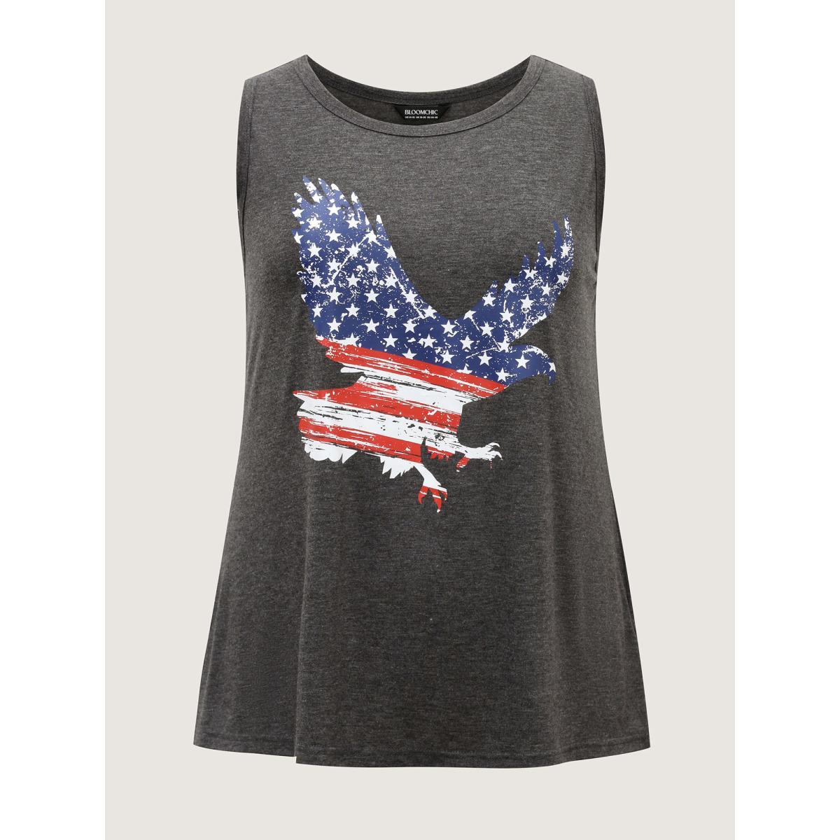 Plus Size Stars and Stripes Curvy Hem Tank Top Women DimGray Non Round Neck Everyday-Casual Tank Tops Camis BloomChic 28/5X Product Image