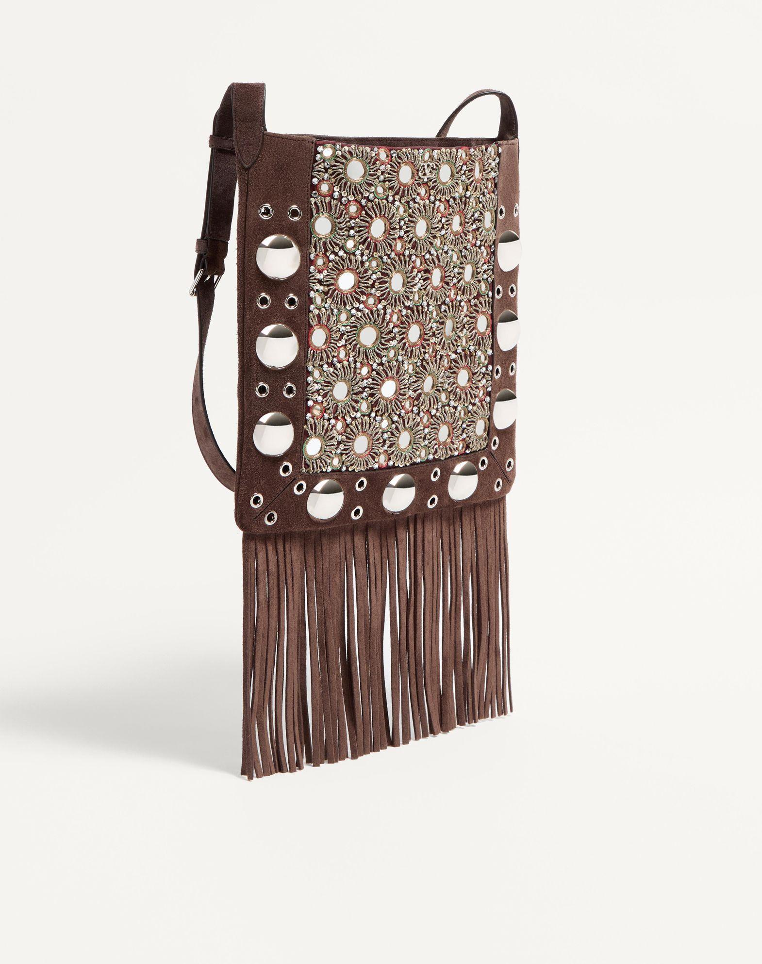 Valentino Garavani Nellcôte Embroidered Shoulder Bag With Fringes Product Image