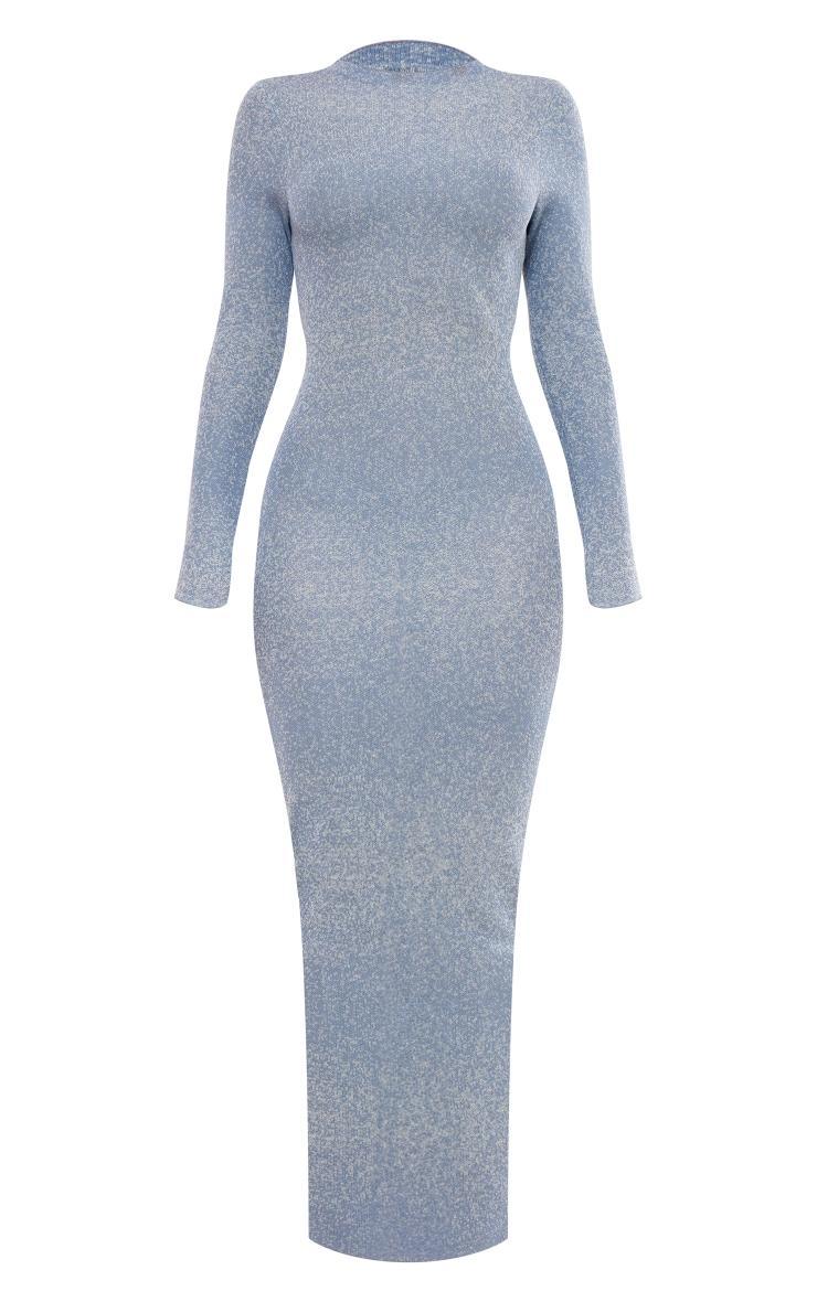 Blue Marl Knit Long Sleeve Open Back Maxi Dress Product Image