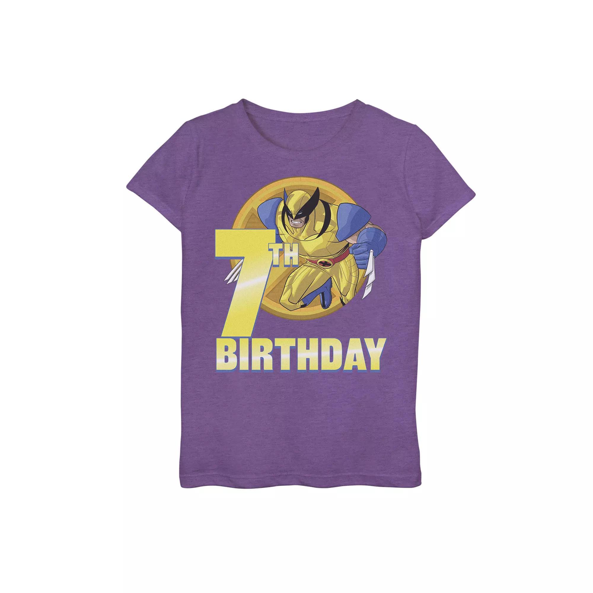 Girls 7-16 Marvel X-Men Wolverine 7th Birthday Badge Graphic Tee, Girl's, Size: Small, Purple Grey Product Image