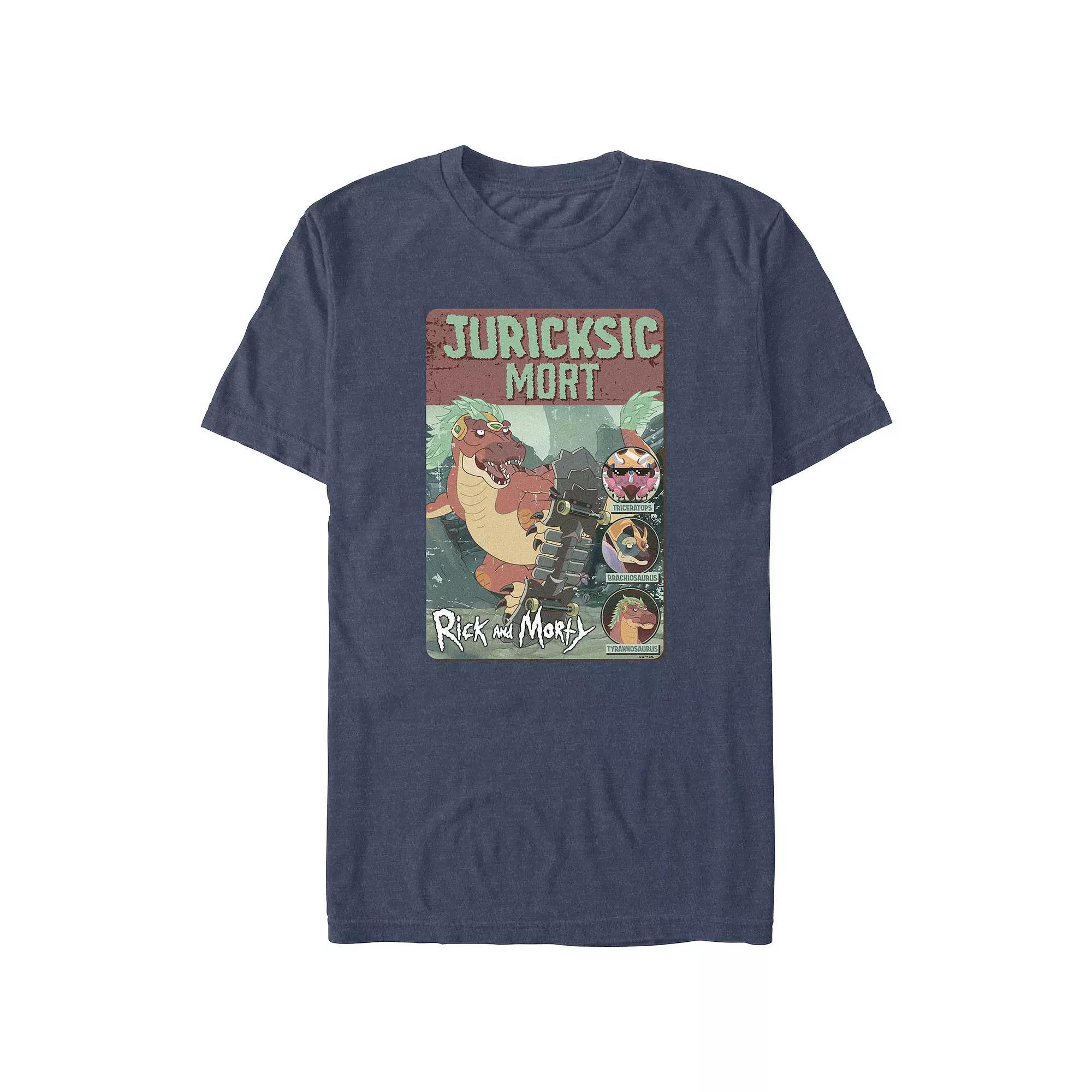 Men's Rick And Morty Jurassic Mort Graphic Tee, Size: Large, Navy Grey Product Image