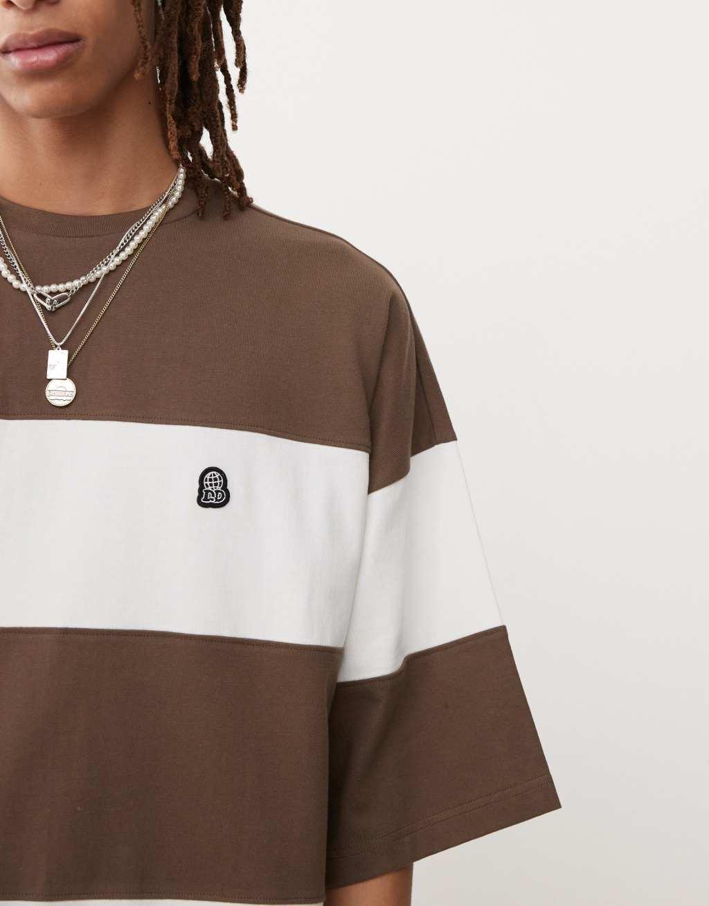 Dr Denim Curtis oversized fit t-shirt in morel brown stripe Product Image