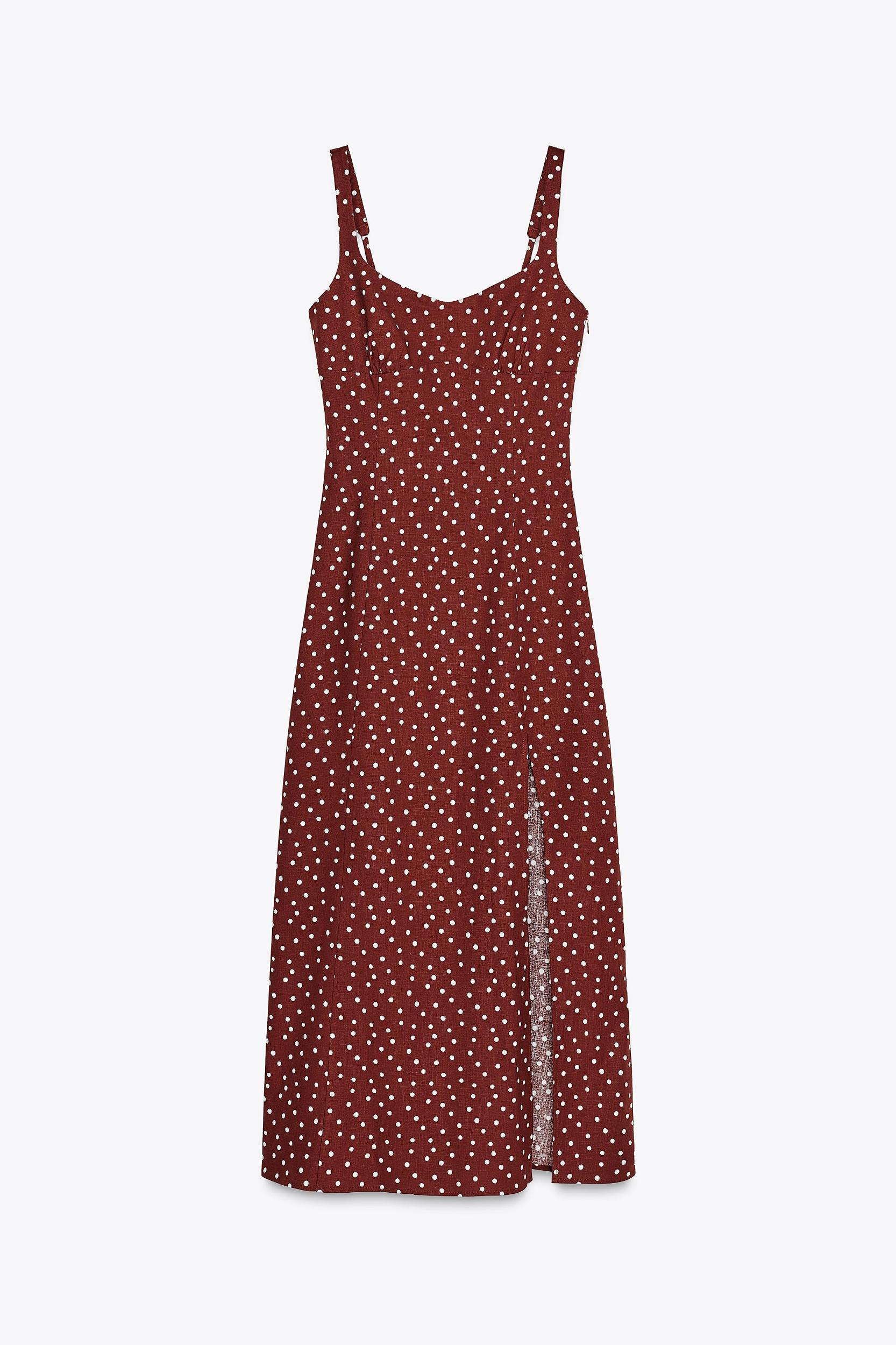LINEN POLKA DOT MIDI DRESS Product Image