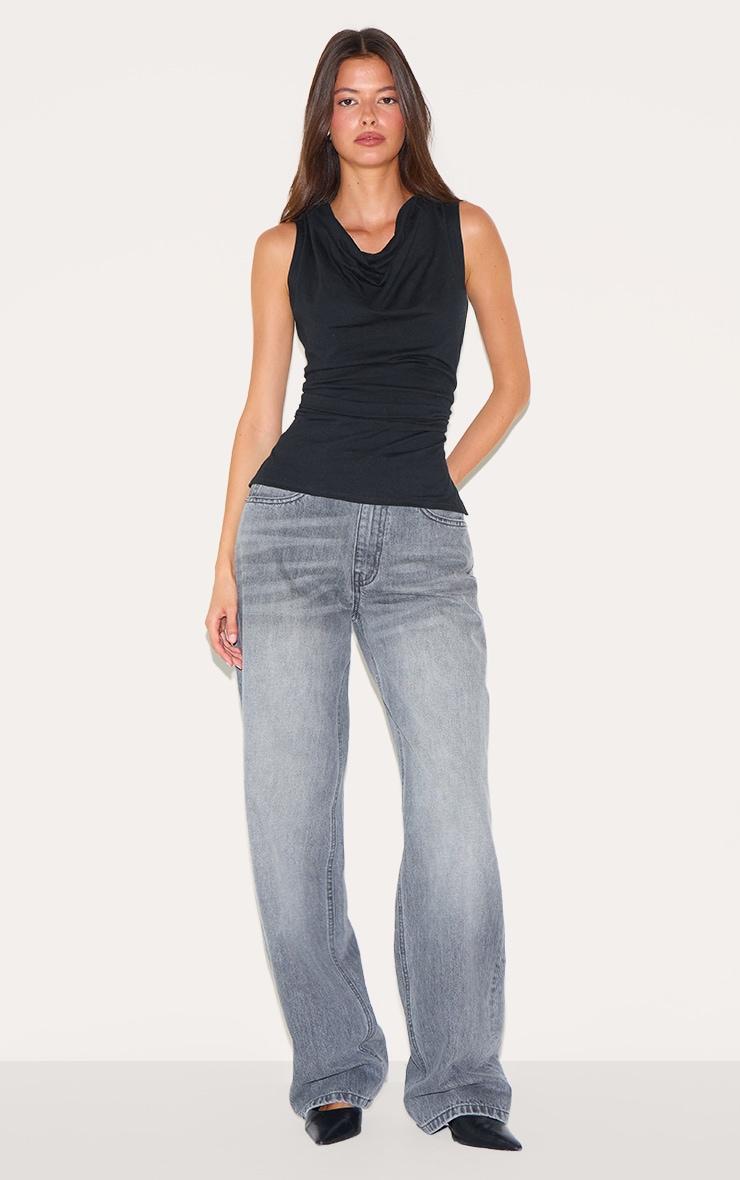 Black Cotton Ruched Waist Sleeveless Top Product Image