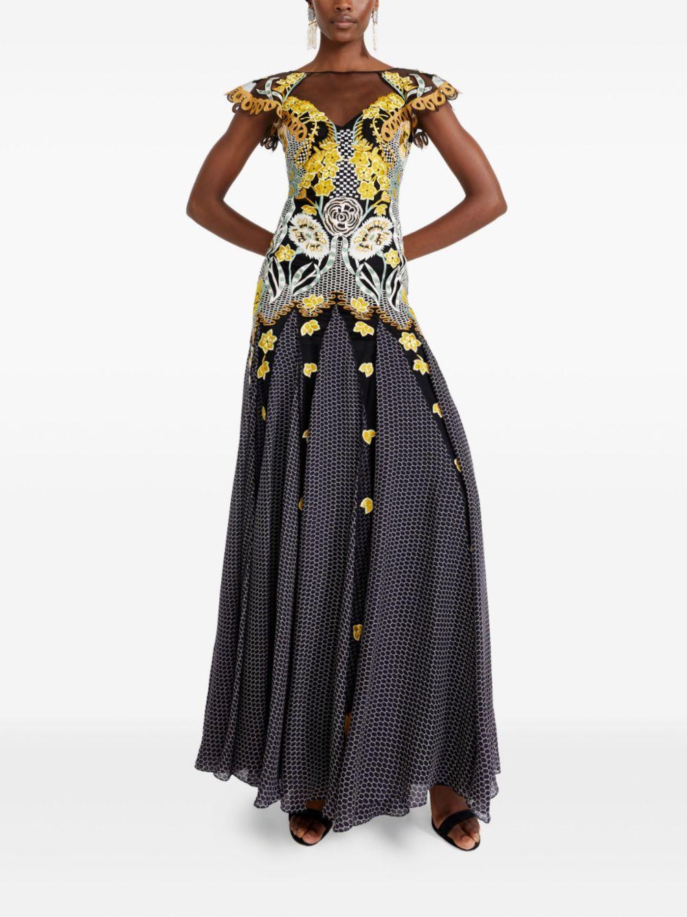 embroidered floral-print maxi dress Product Image