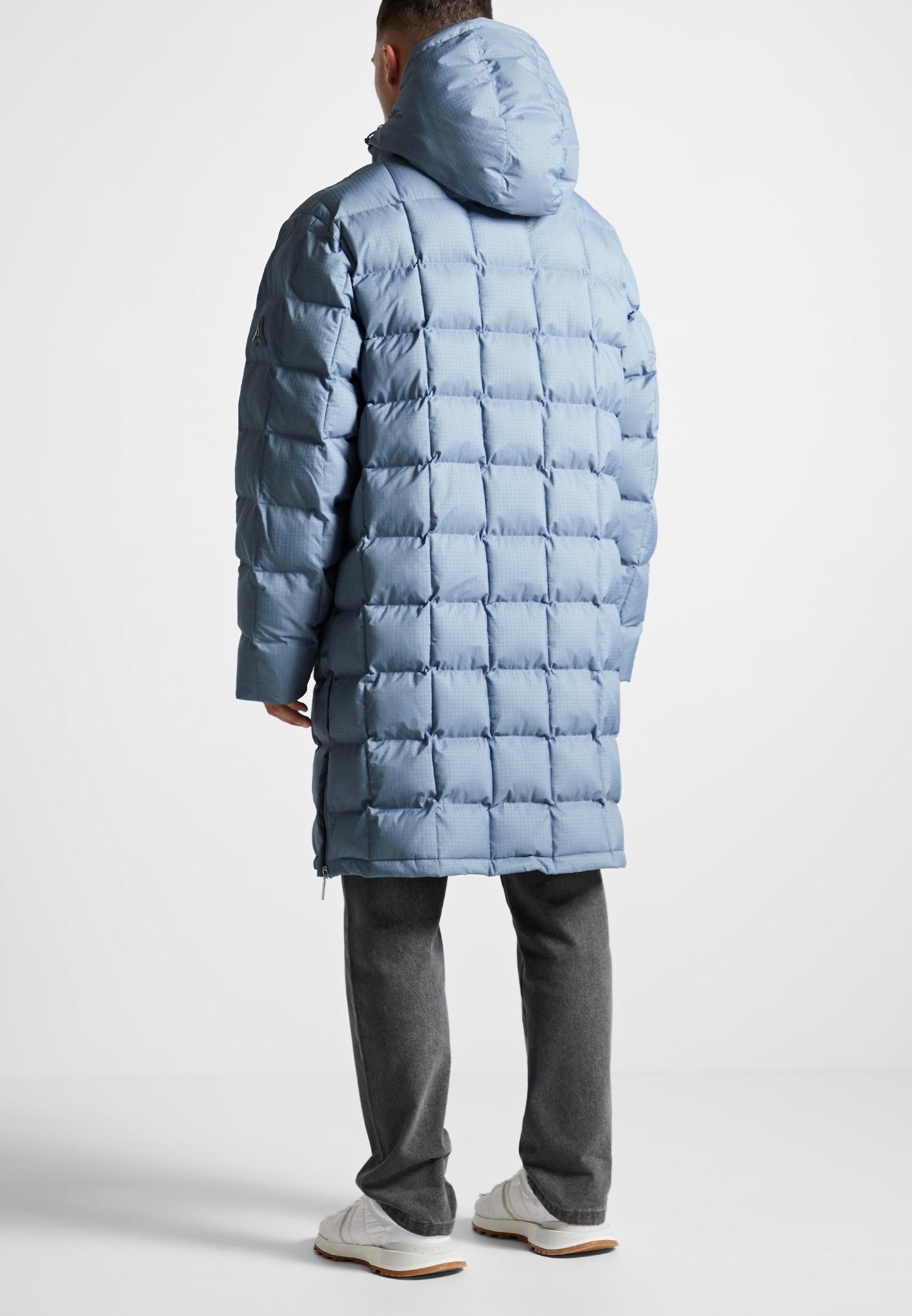 Quilted Longline Puffer Coat - Steel Blue Male Product Image