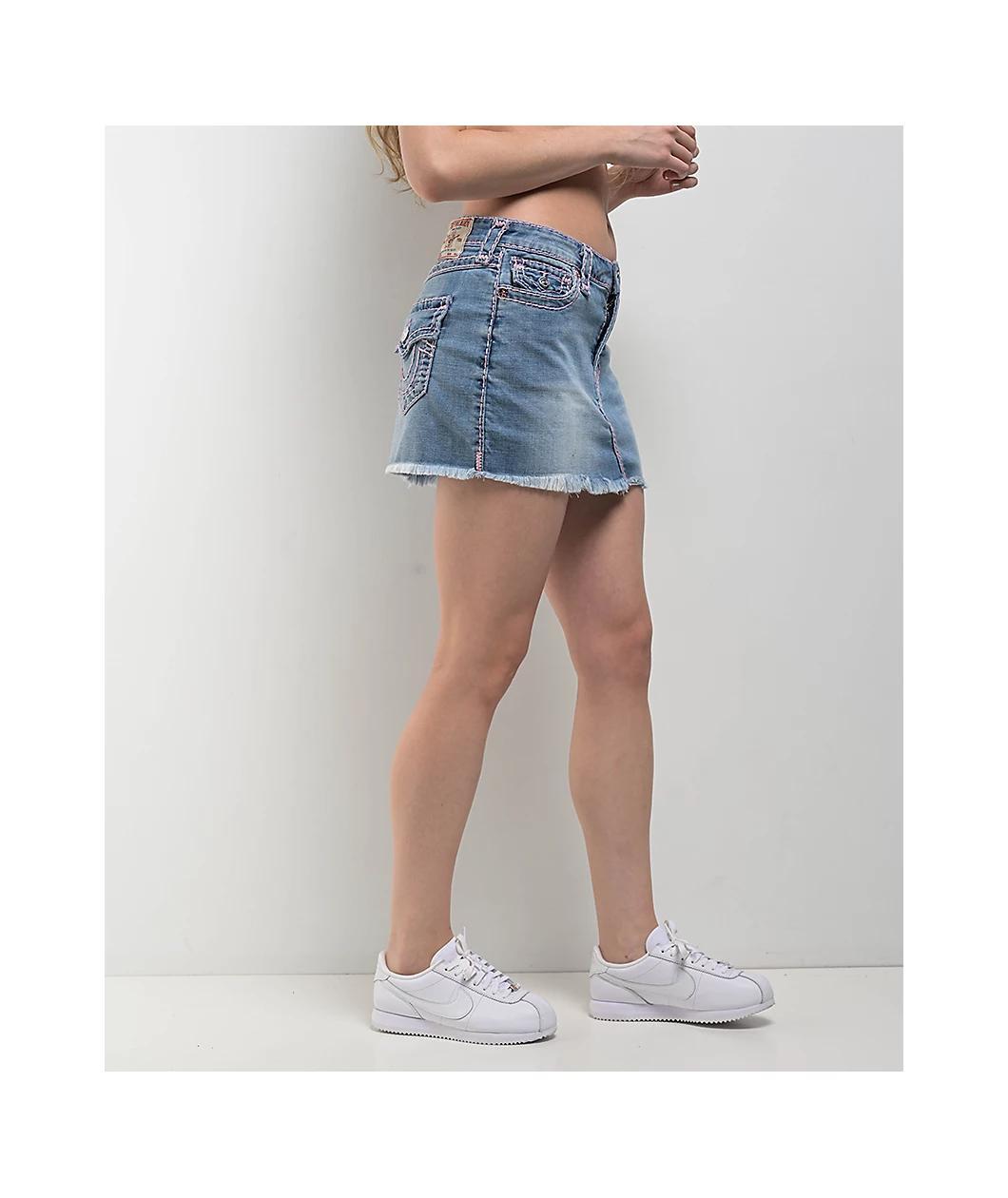 True Religion Sadie Super T Aqua Marine Wash Mini Skirt Product Image