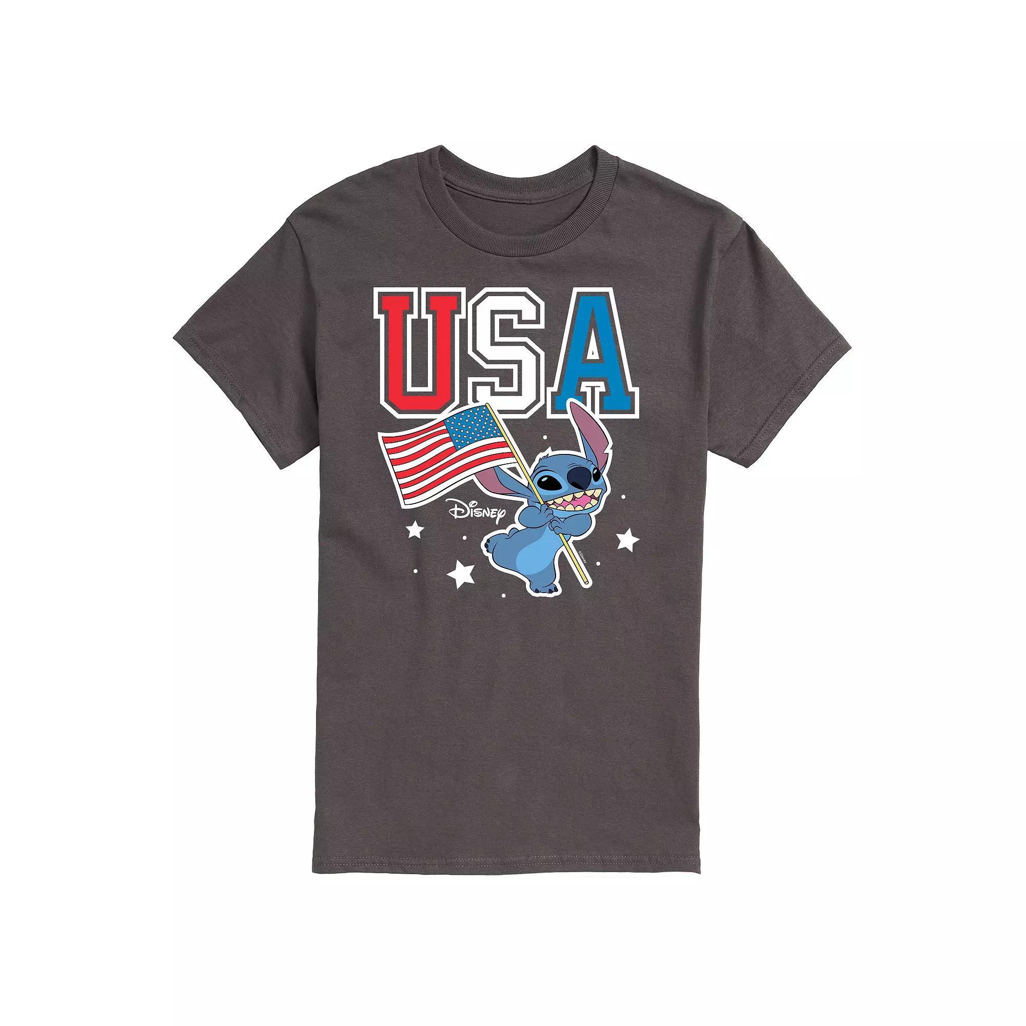 Disneys Lilo and Stitch Mens USA Stitch Flag Graphic Tee Grey Product Image