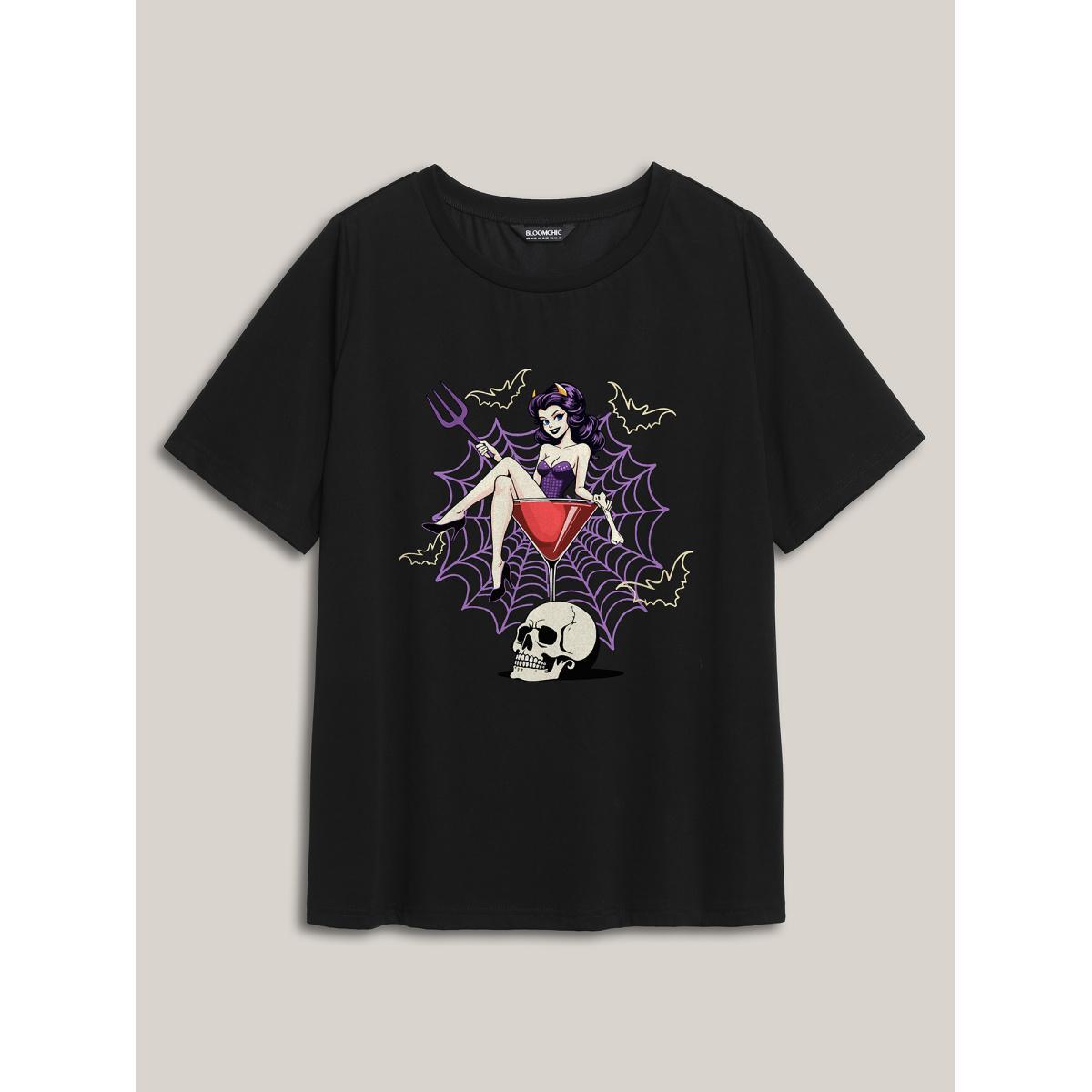 Plus Size Wicked Witch Round Neck T-Shirt Black Women Non Halloween Round Neck Everyday-Casual T-shirts BloomChic 26/4X Product Image