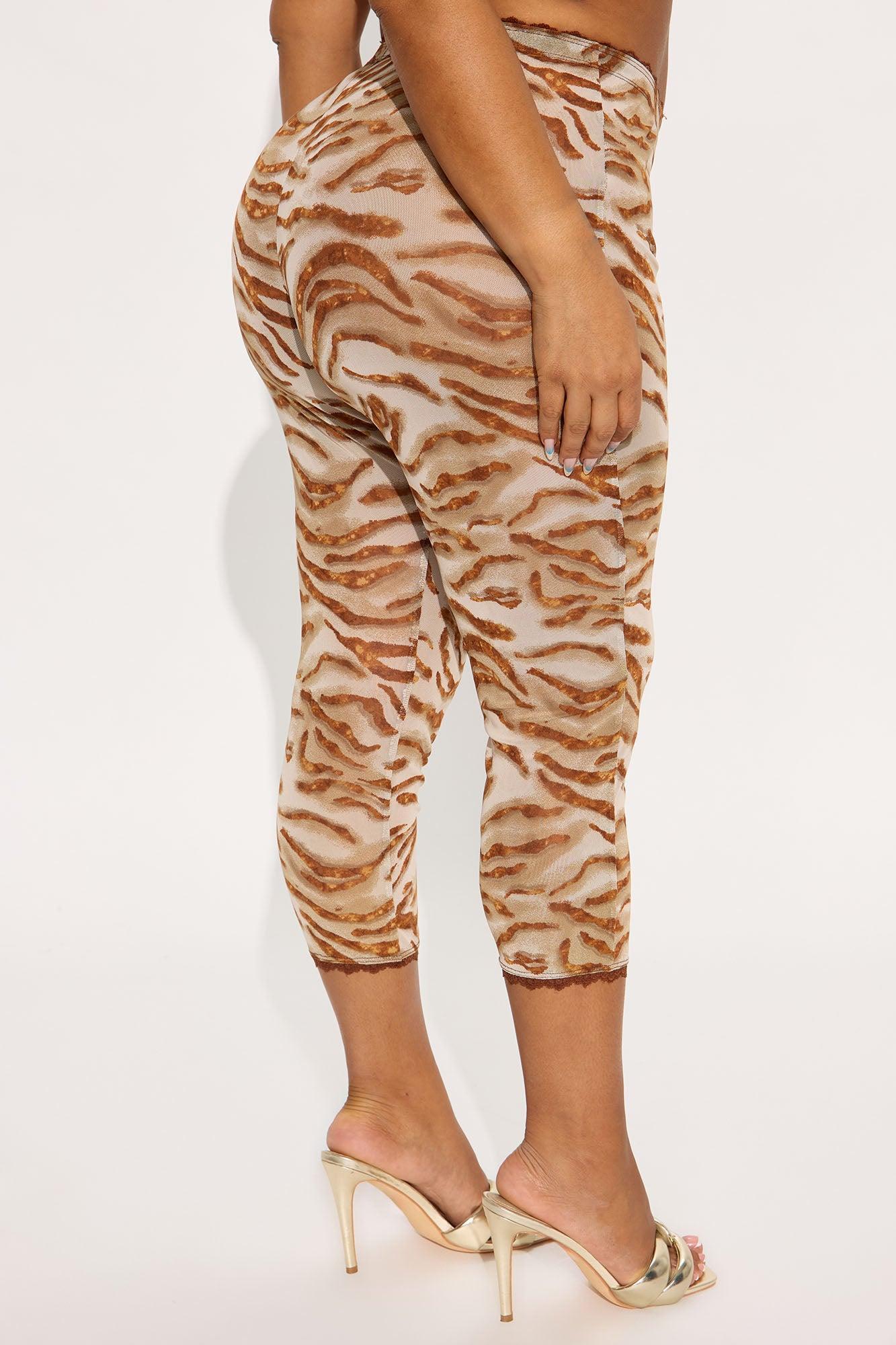Mila Animal Print Mesh Capri Legging - Tan/Multi Product Image