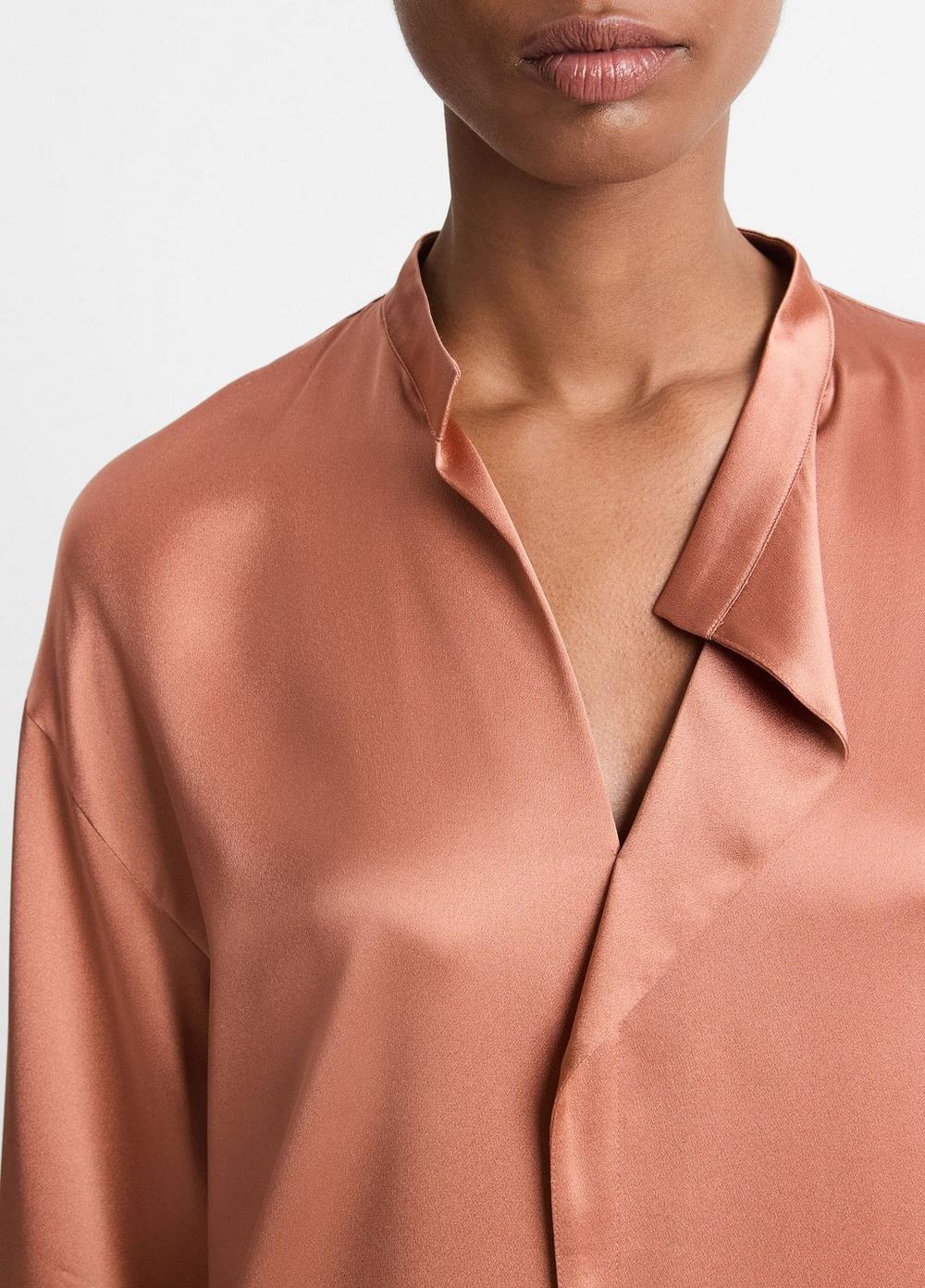 Womens Silk Draped Stand-Collar Blouse, Petal Amber, Size M Vince Product Image