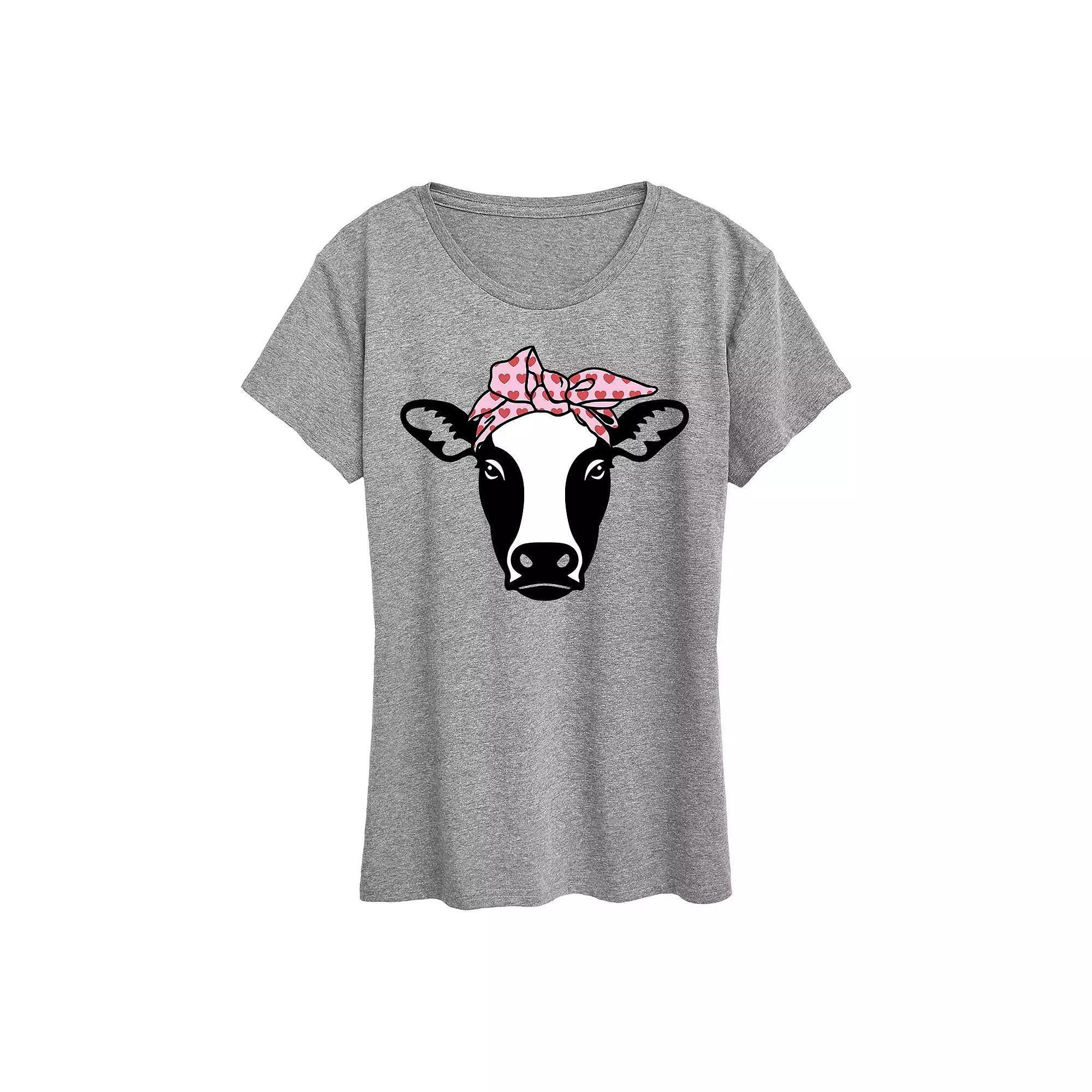 Womens Cow Heart Bandana Graphic Tee Grey Gray Product Image