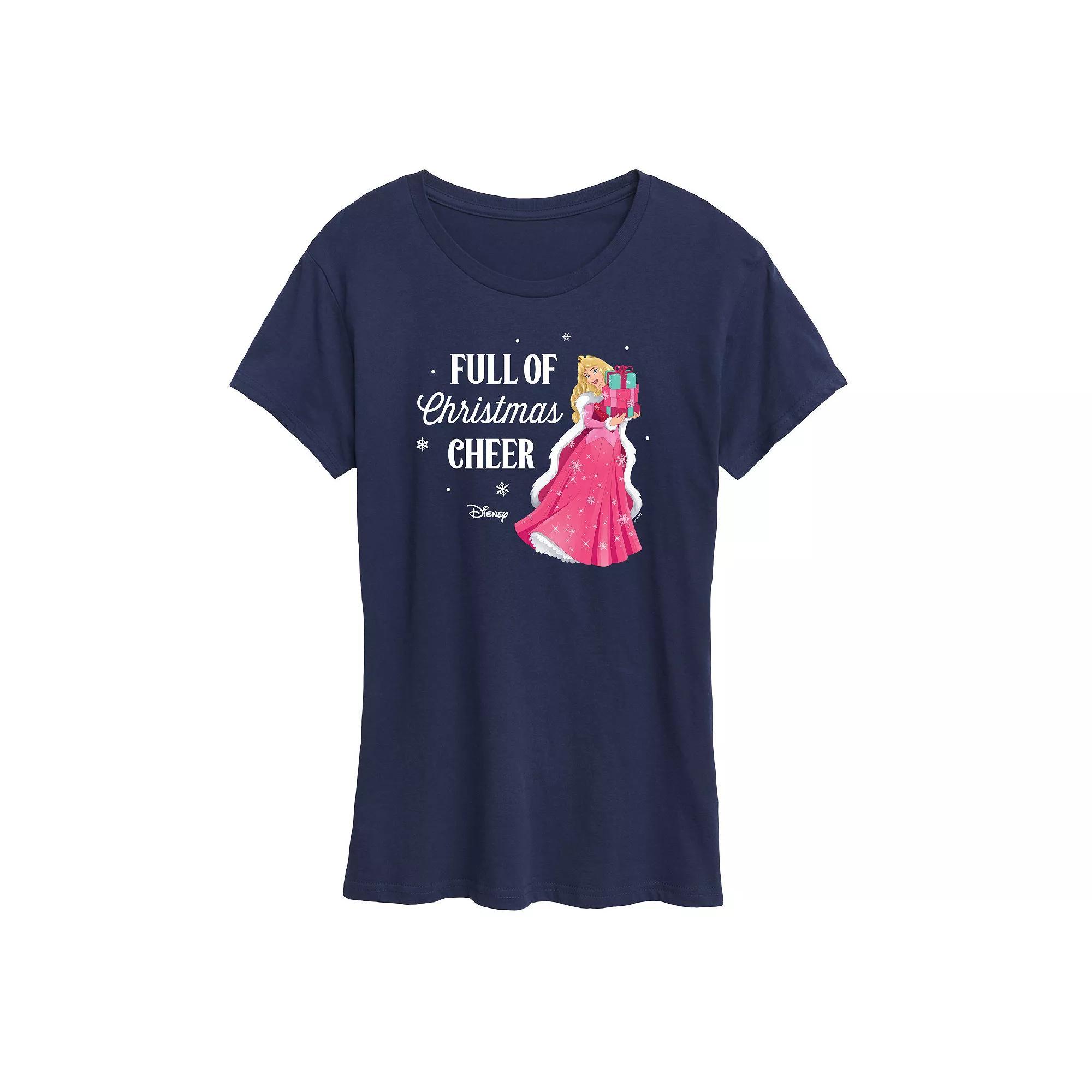 Disney Princess Aurora Womens Full Of Christmas Cheer Graphic Tee, Girls Blue Product Image