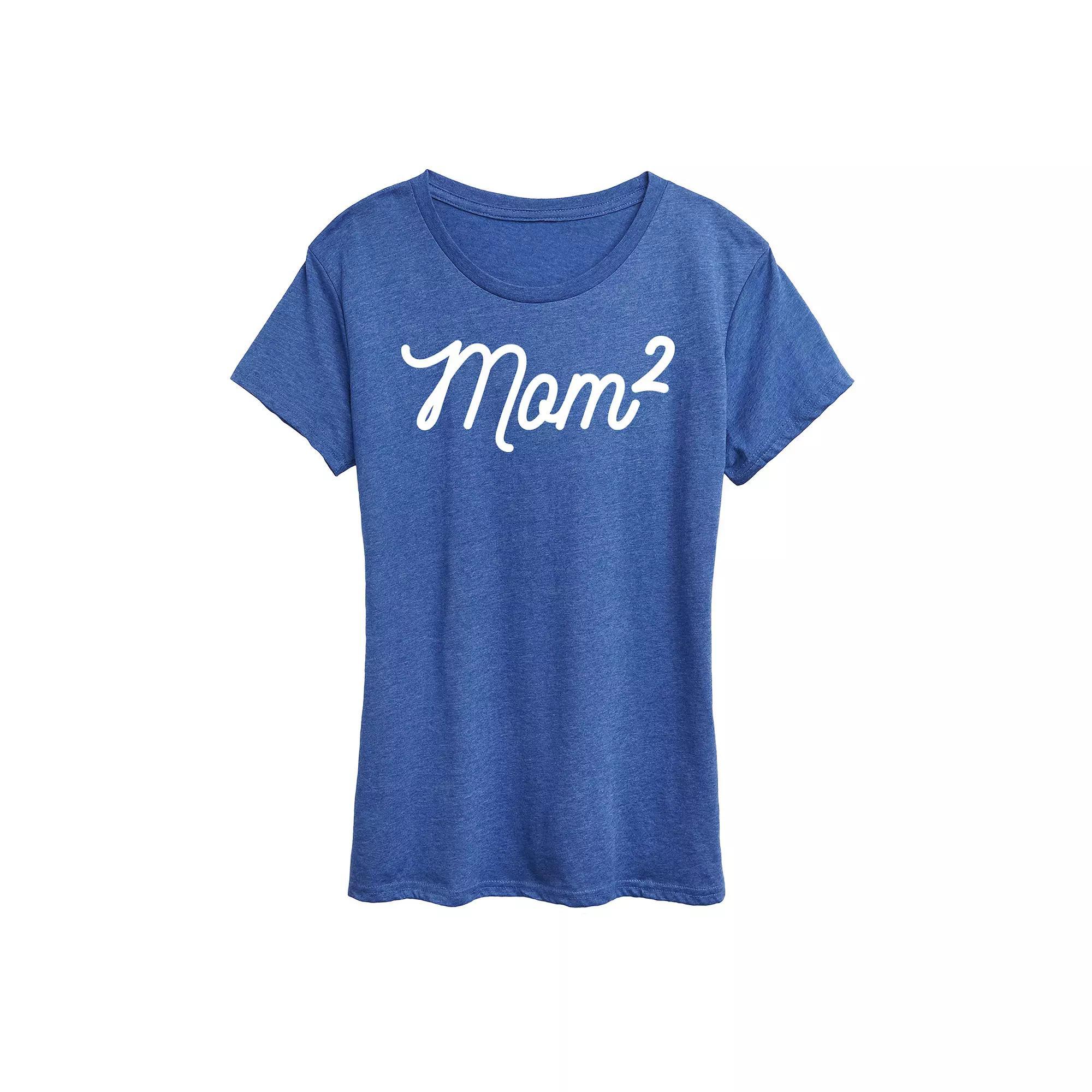 Womens Mom To The 2nd Power Graphic Tee Grey Royal Blue Product Image