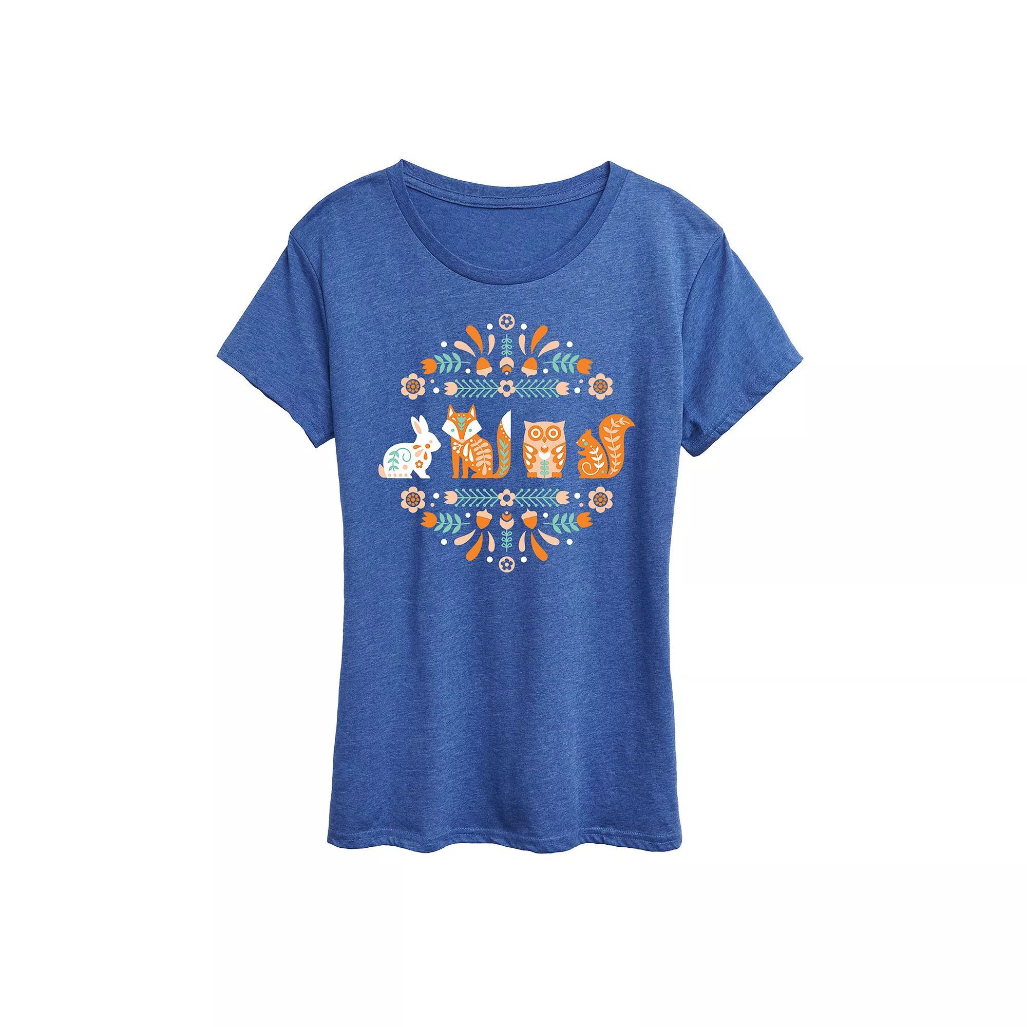 Womens Scandinavian Woodland Creatures Graphic Tee Grey Blue Product Image