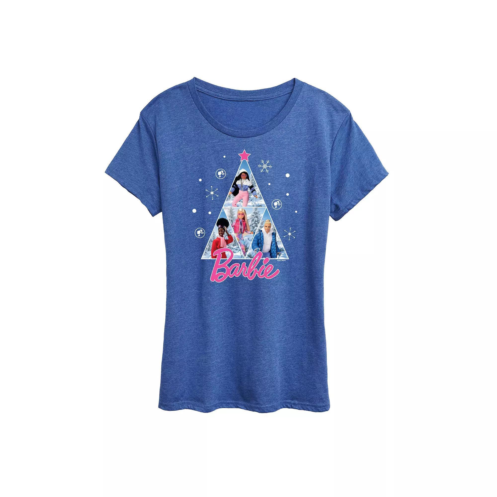 Womens Barbie Winter Holiday Graphic Tee, Girls Grey Blue Product Image